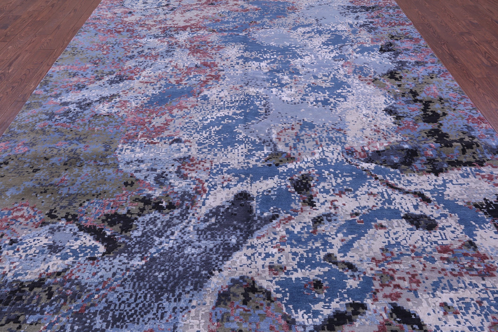Abstract Contemporary Hand Knotted Wool & Silk Rug - 8' 11" X 12' 1" - Golden Nile