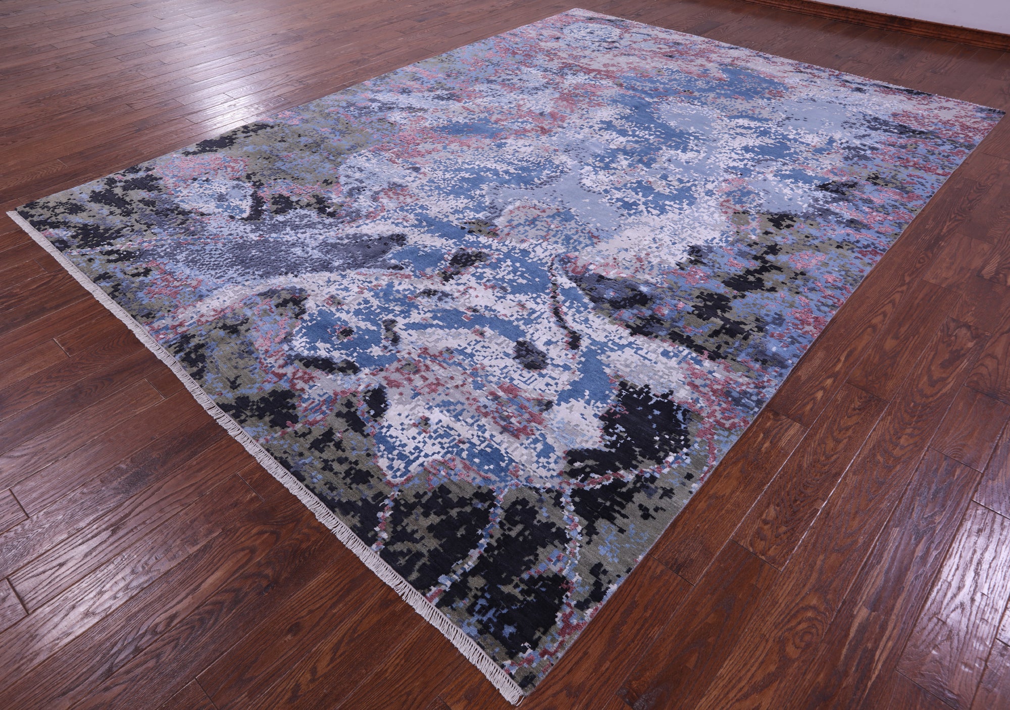 Abstract Contemporary Hand Knotted Wool & Silk Rug - 8' 11" X 12' 1" - Golden Nile