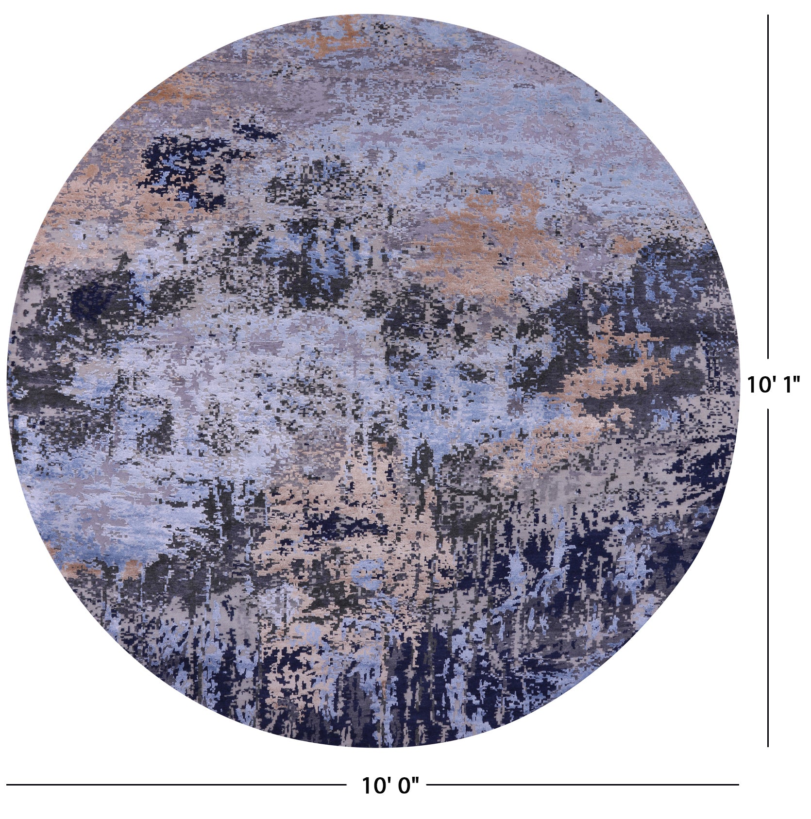 Round Abstract Contemporary Hand Knotted Wool & Silk Rug - 10' 0" X 10' 1" - Golden Nile
