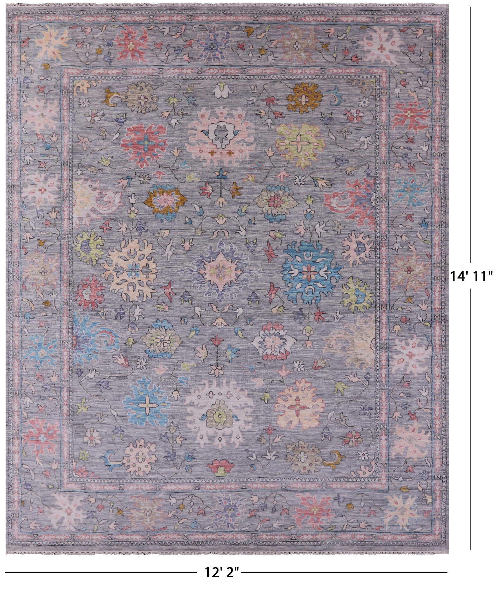 Grey Turkish Oushak Hand Knotted Wool Rug - 12' 2" X 14' 11" - Golden Nile