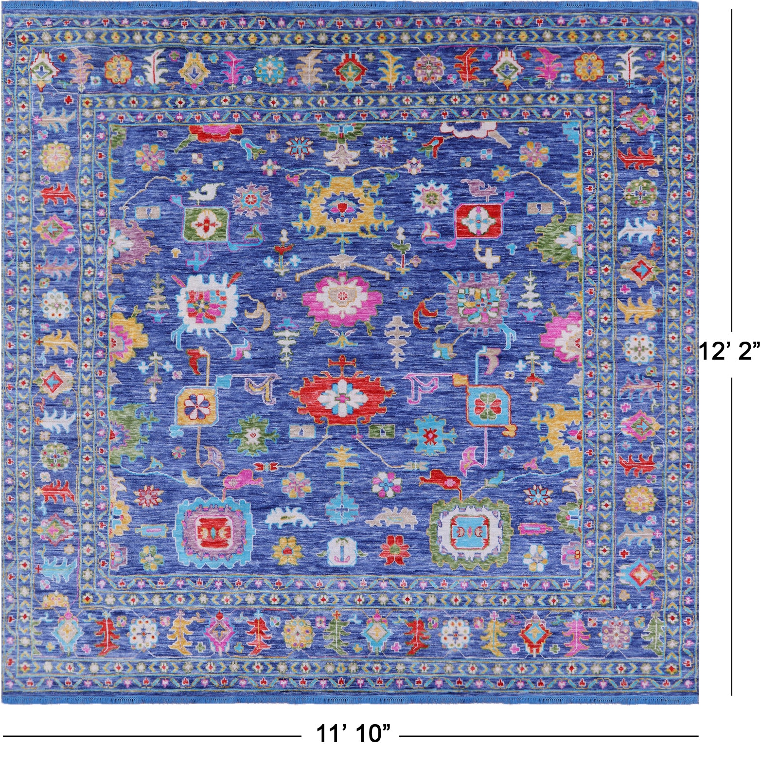 Blue Turkish Oushak Hand Knotted Wool Rug - 11' 10" X 12' 2" - Golden Nile