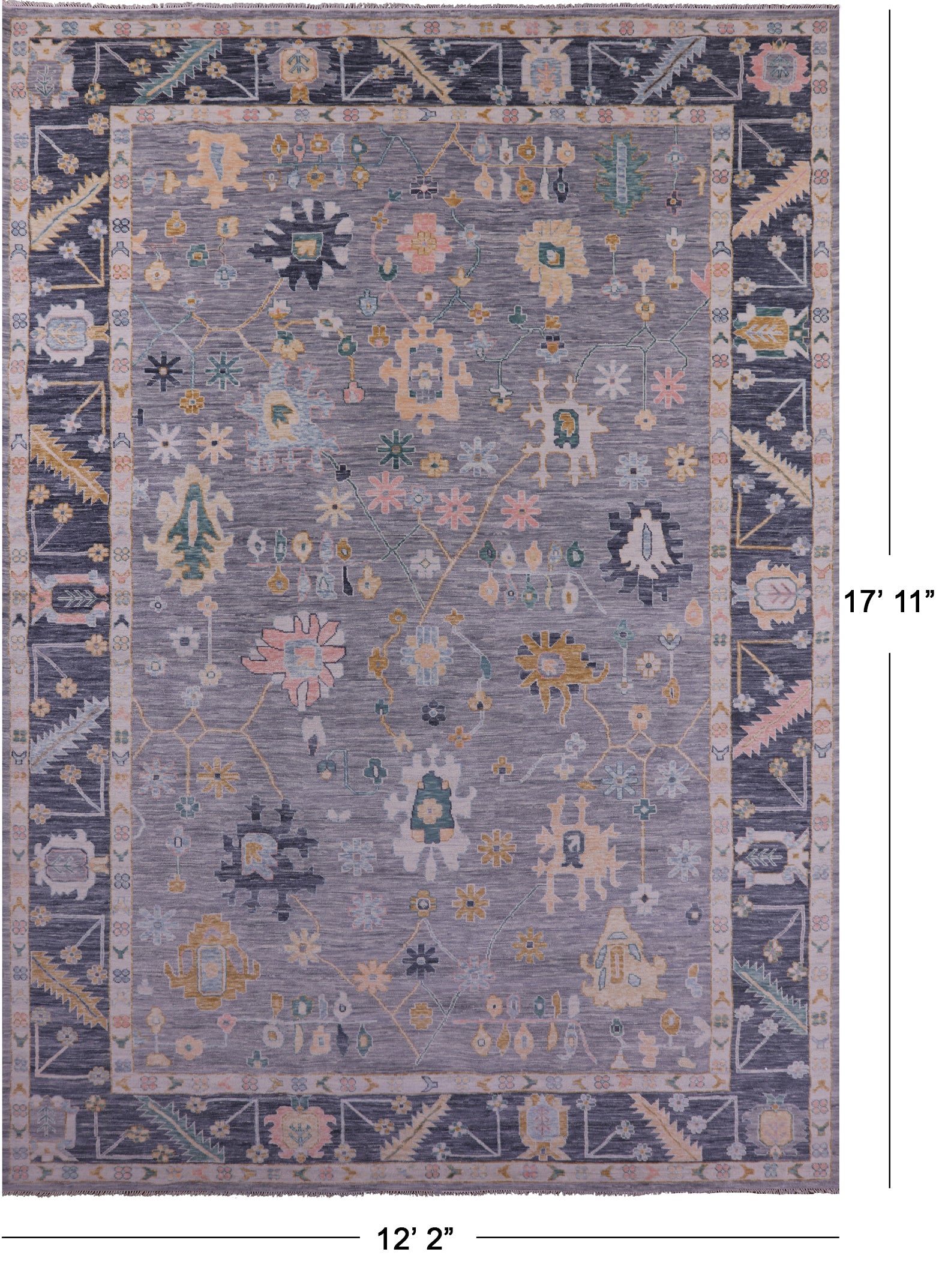 Grey Turkish Oushak Hand Knotted Wool Rug - 12' 2" X 17' 11" - Golden Nile
