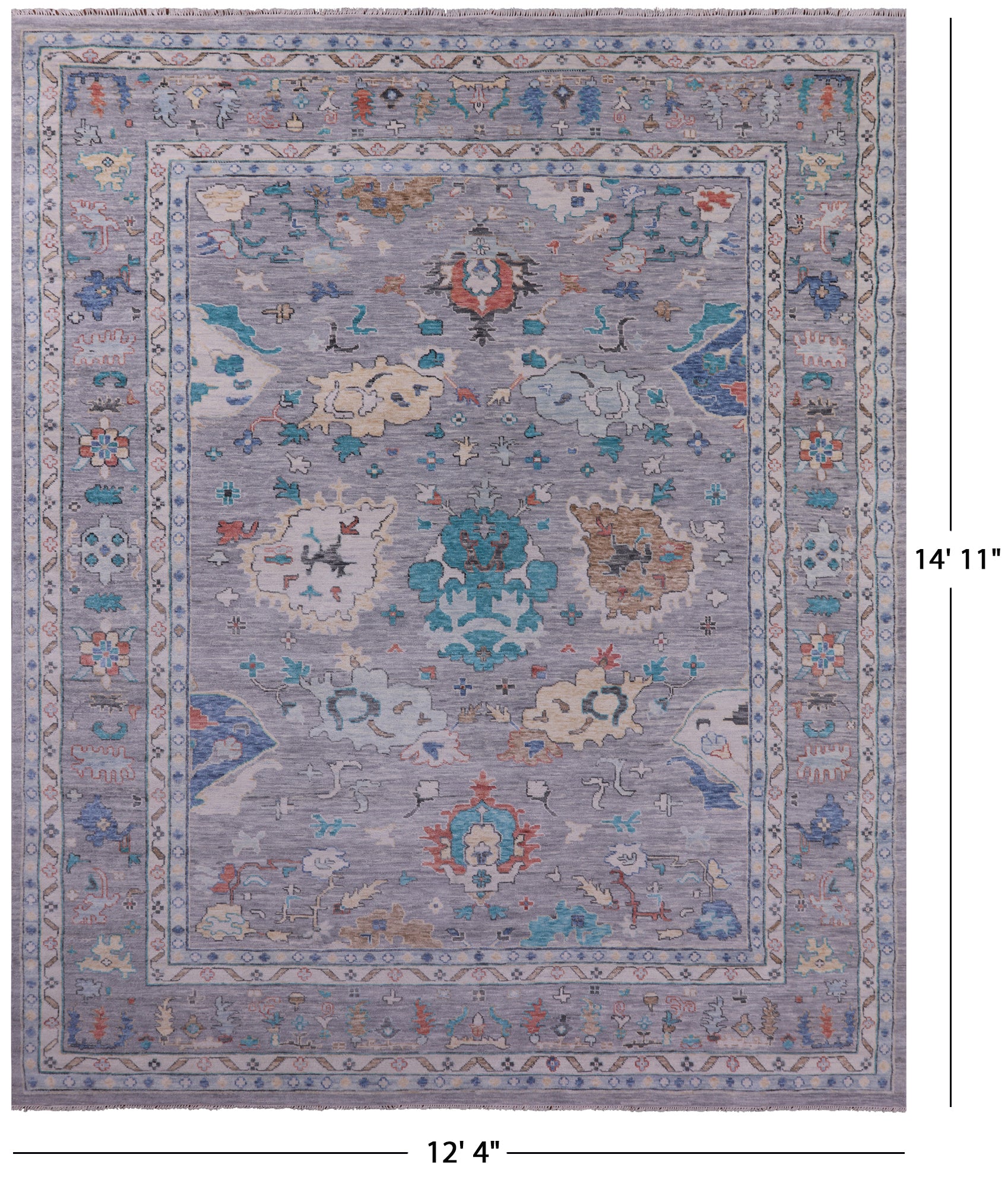 Grey Turkish Oushak Hand Knotted Wool Rug - 12' 4" X 14' 11" - Golden Nile