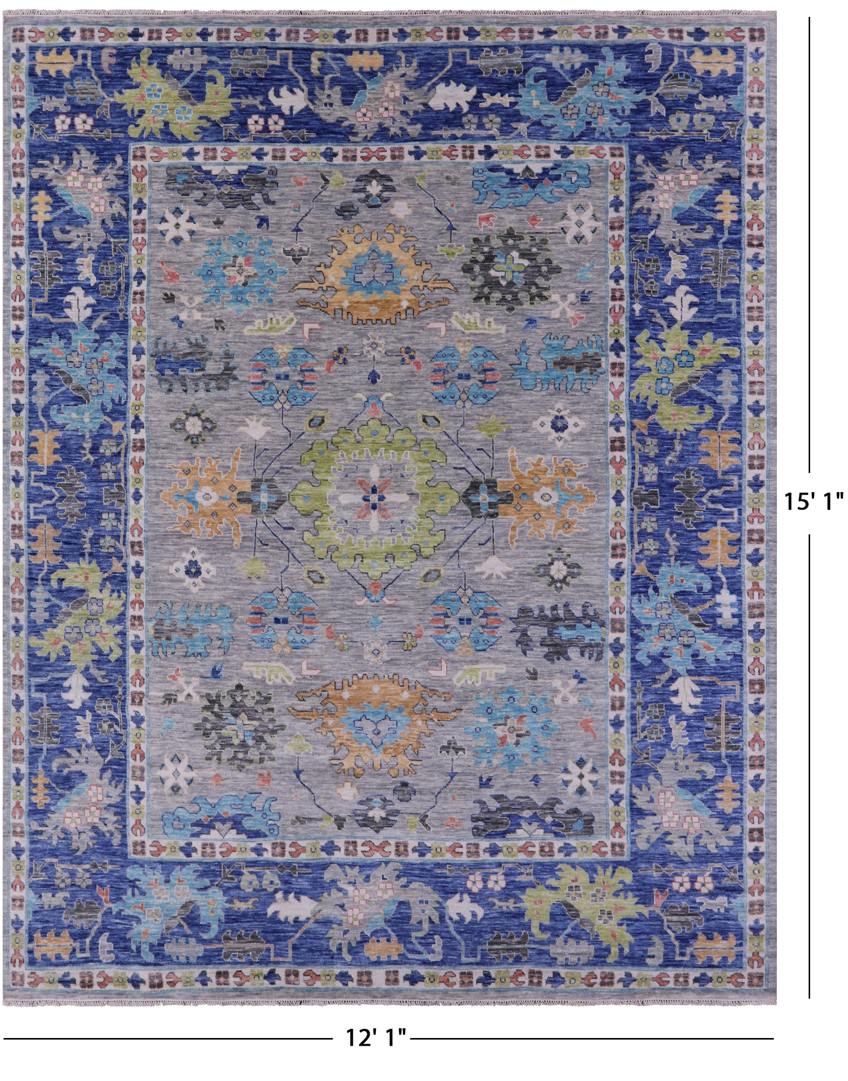 Grey Turkish Oushak Hand Knotted Wool Rug - 12' 1" X 15' 1" - Golden Nile