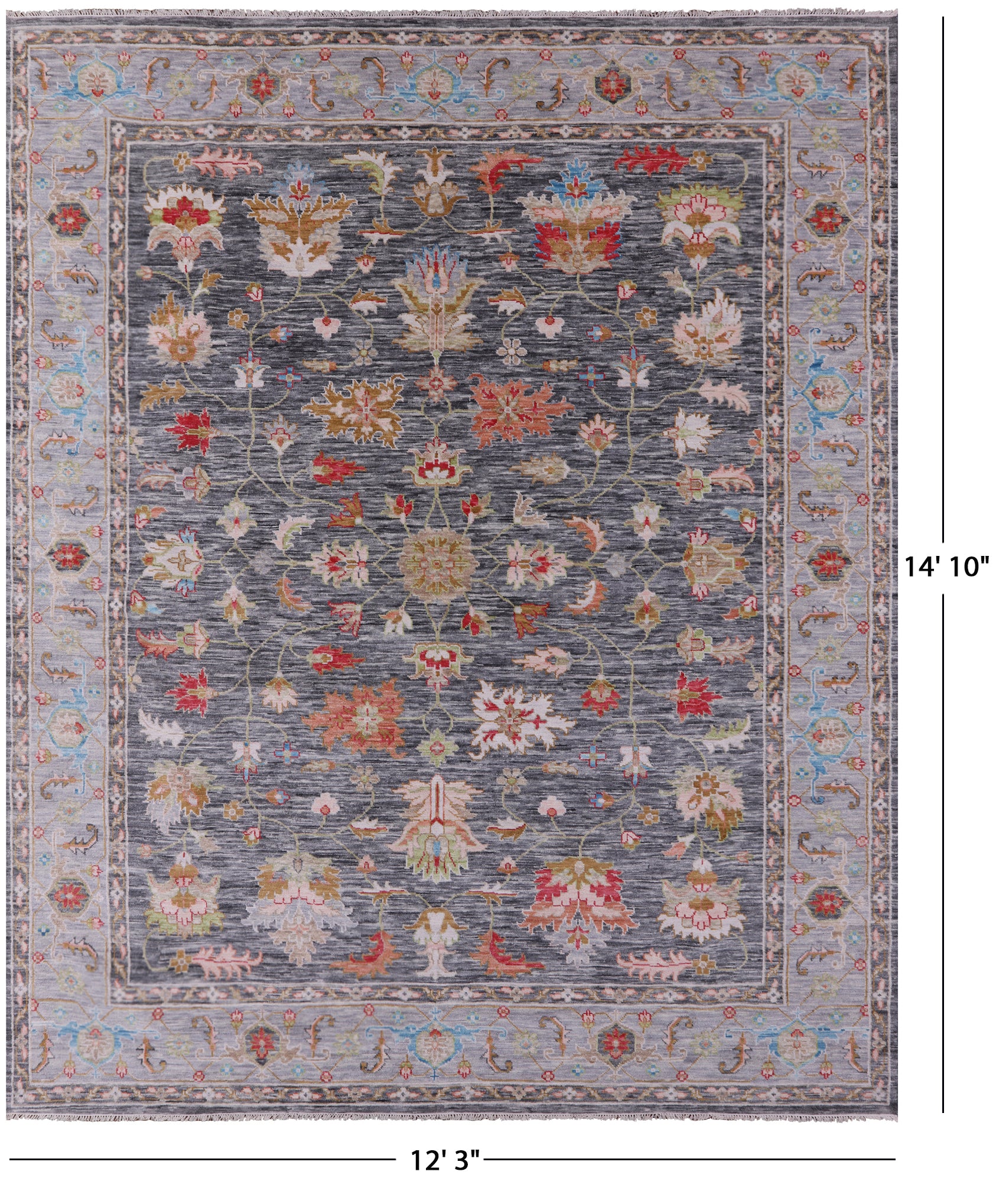 Grey Heriz Serapi Hand Knotted Wool Rug - 12' 3" X 14' 10" - Golden Nile
