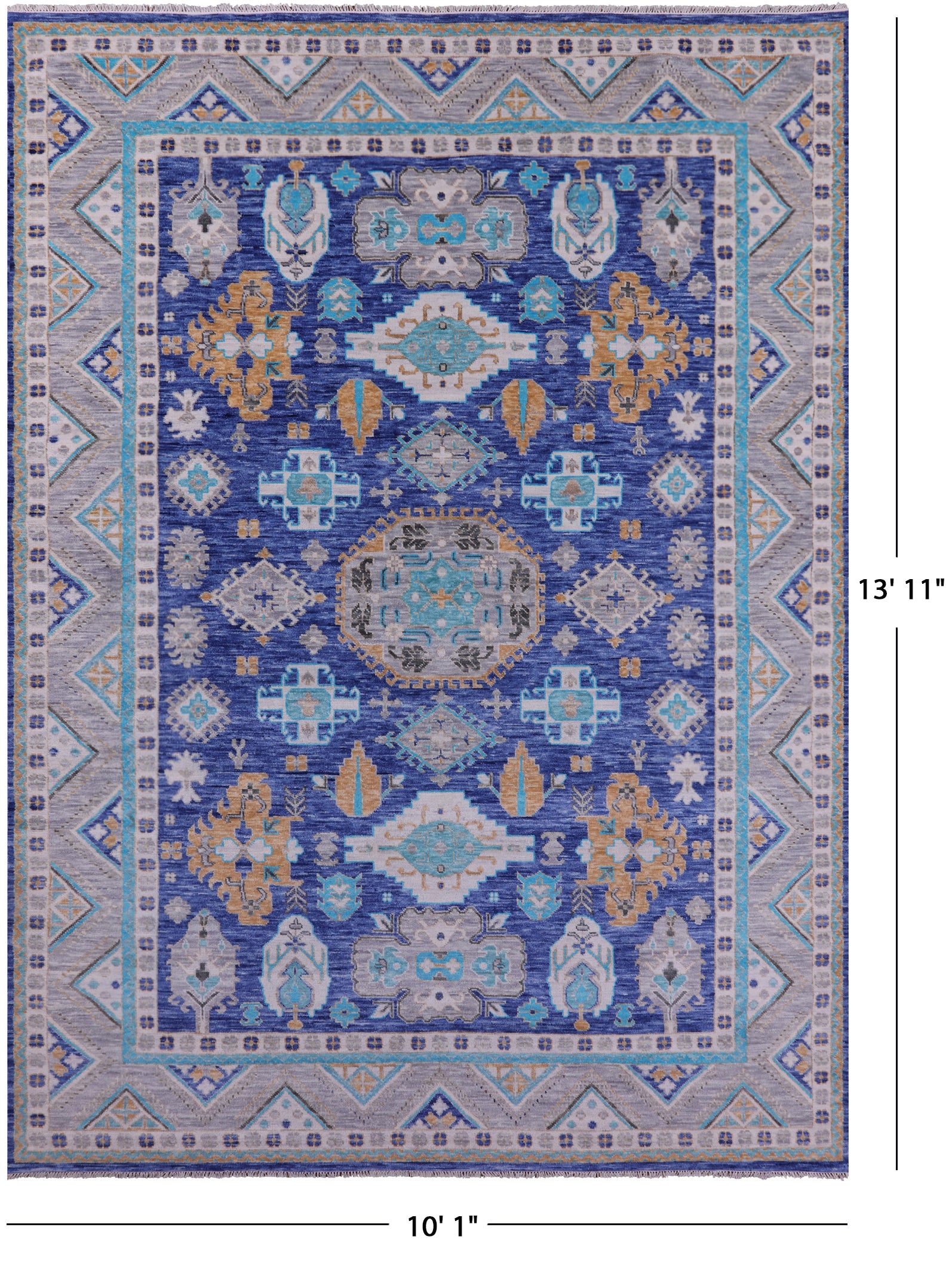 Blue Kazak Hand Knotted Wool Rug - 10' 1" X 13' 11" - Golden Nile