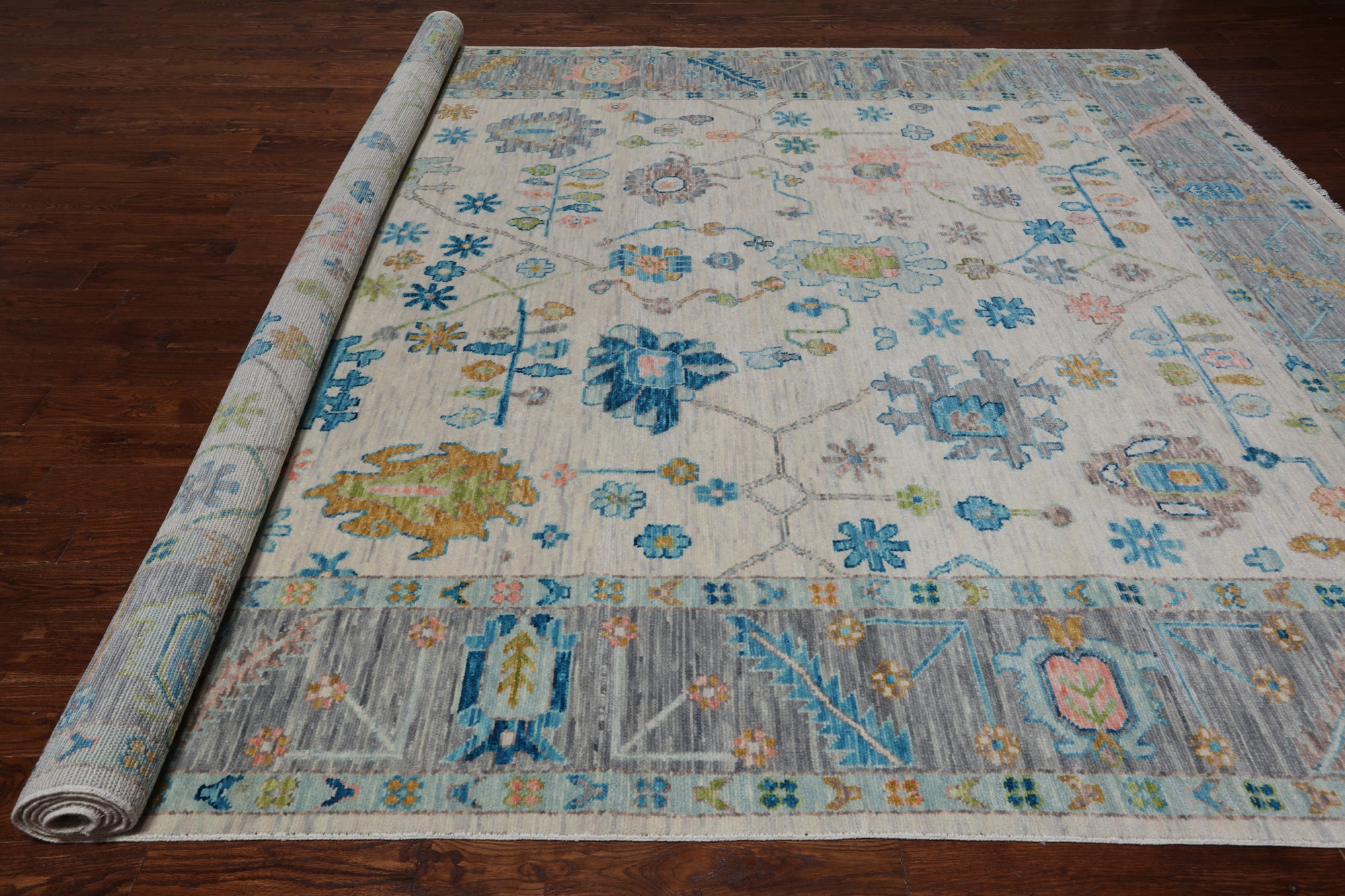 SUPER SALE Ivory Turkish Oushak Hand Knotted Wool Rug - 10' 1" X 13' 10"
