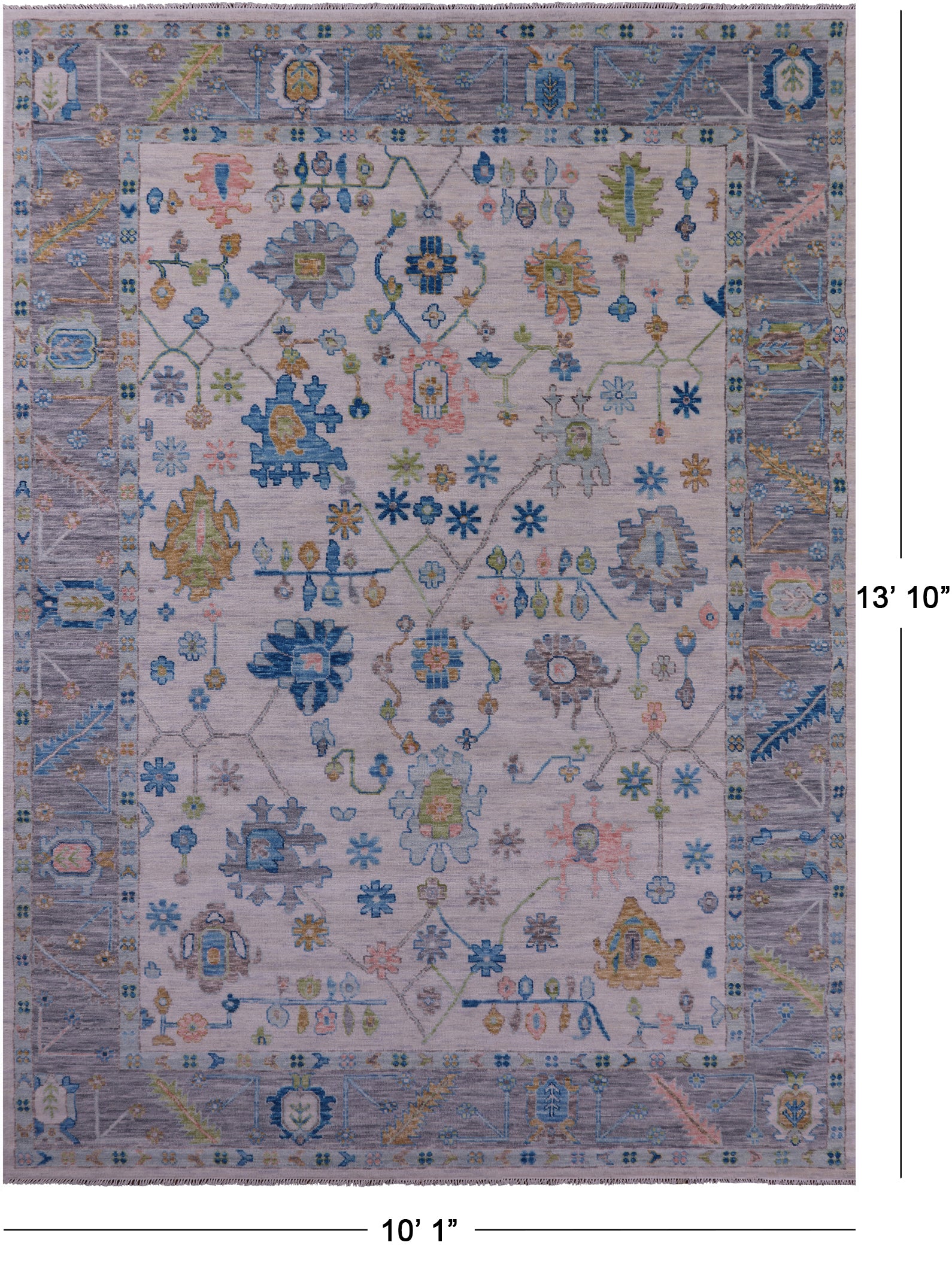 Ivory Turkish Oushak Hand Knotted Wool Rug - 10' 1" X 13' 10" - Golden Nile