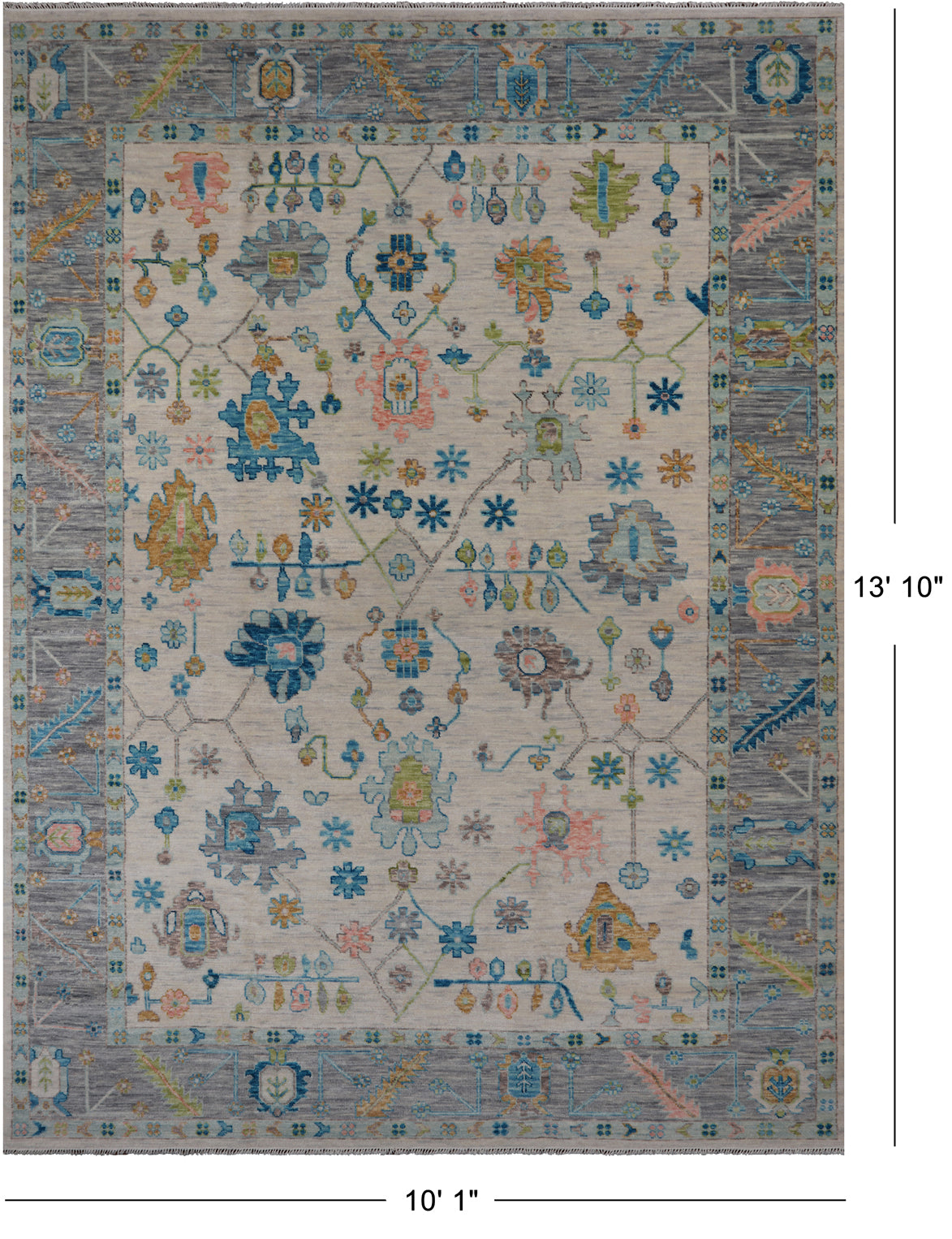 SUPER SALE Ivory Turkish Oushak Hand Knotted Wool Rug - 10' 1" X 13' 10"