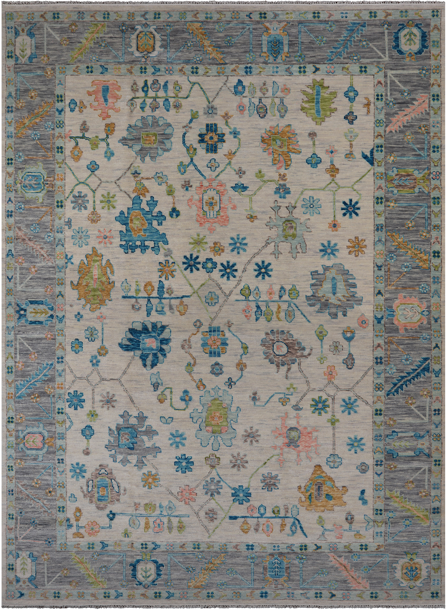 SUPER SALE Ivory Turkish Oushak Hand Knotted Wool Rug - 10' 1" X 13' 10"