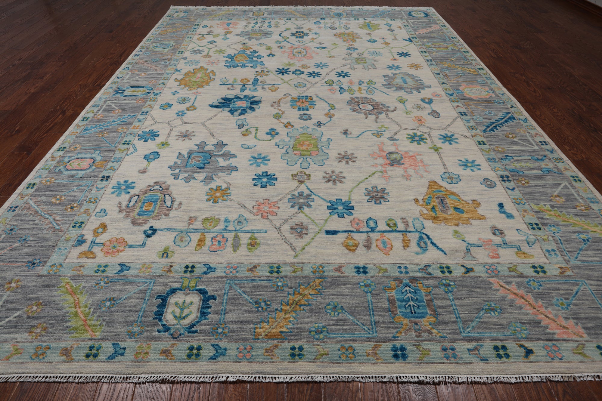 SUPER SALE Ivory Turkish Oushak Hand Knotted Wool Rug - 10' 1" X 13' 10"