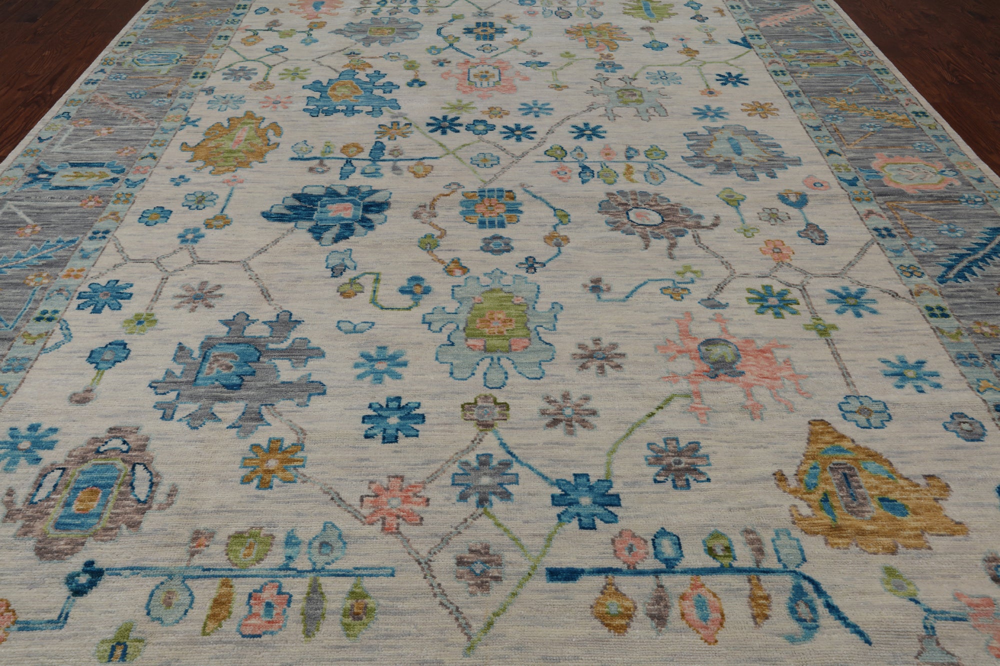 SUPER SALE Ivory Turkish Oushak Hand Knotted Wool Rug - 10' 1" X 13' 10"