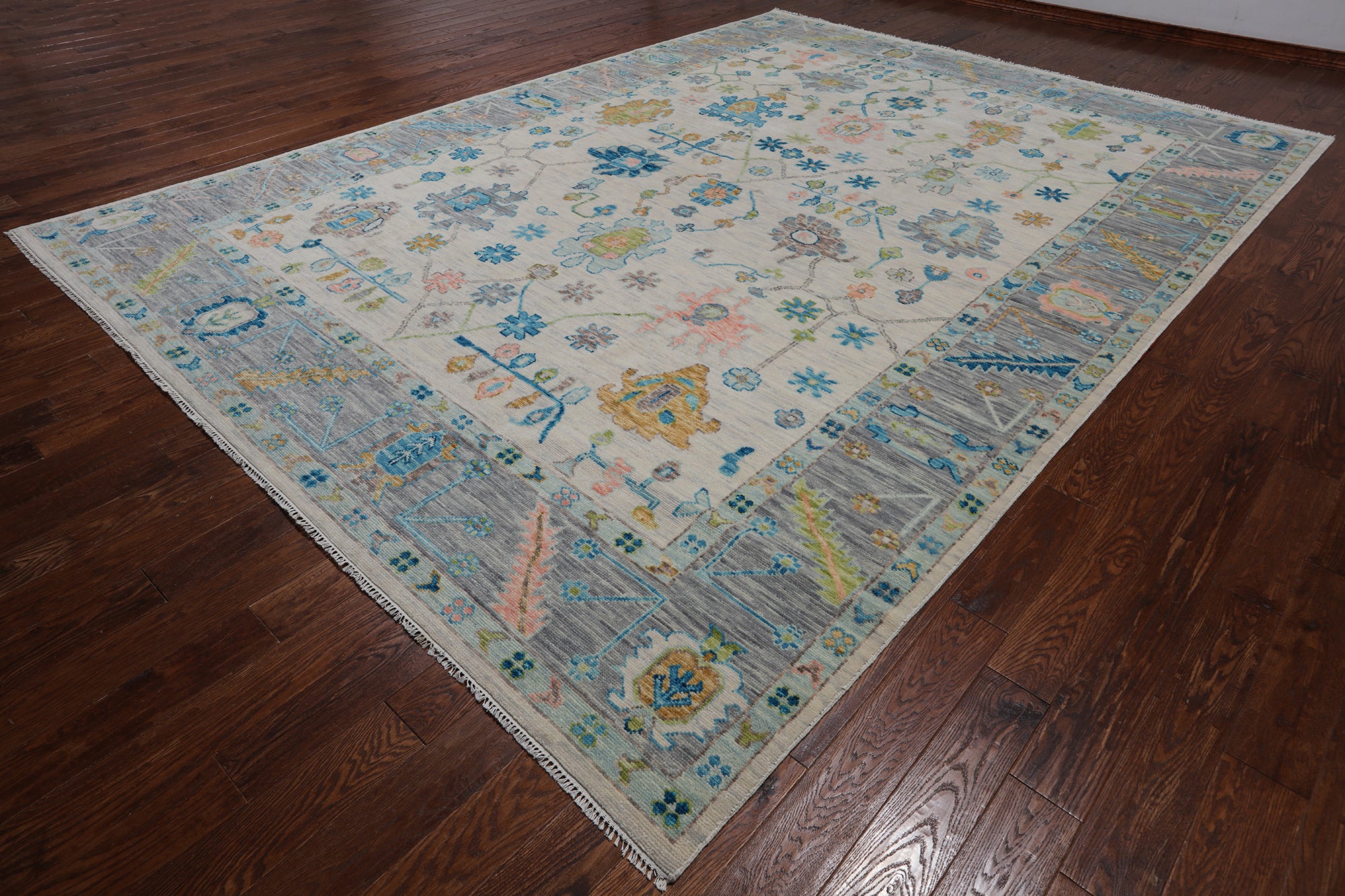 SUPER SALE Ivory Turkish Oushak Hand Knotted Wool Rug - 10' 1" X 13' 10"