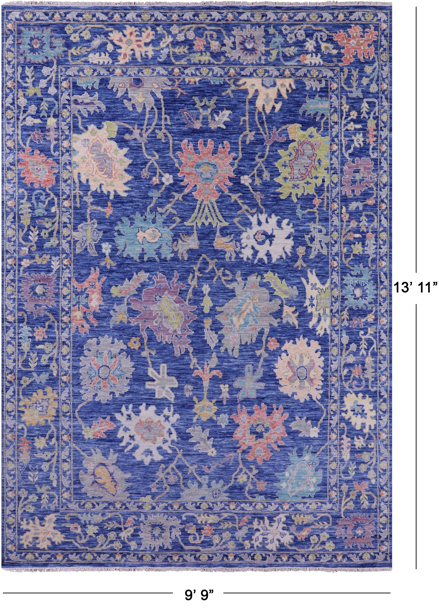 Blue Turkish Oushak Hand Knotted Wool Rug - 9' 9" X 13' 11" - Golden Nile