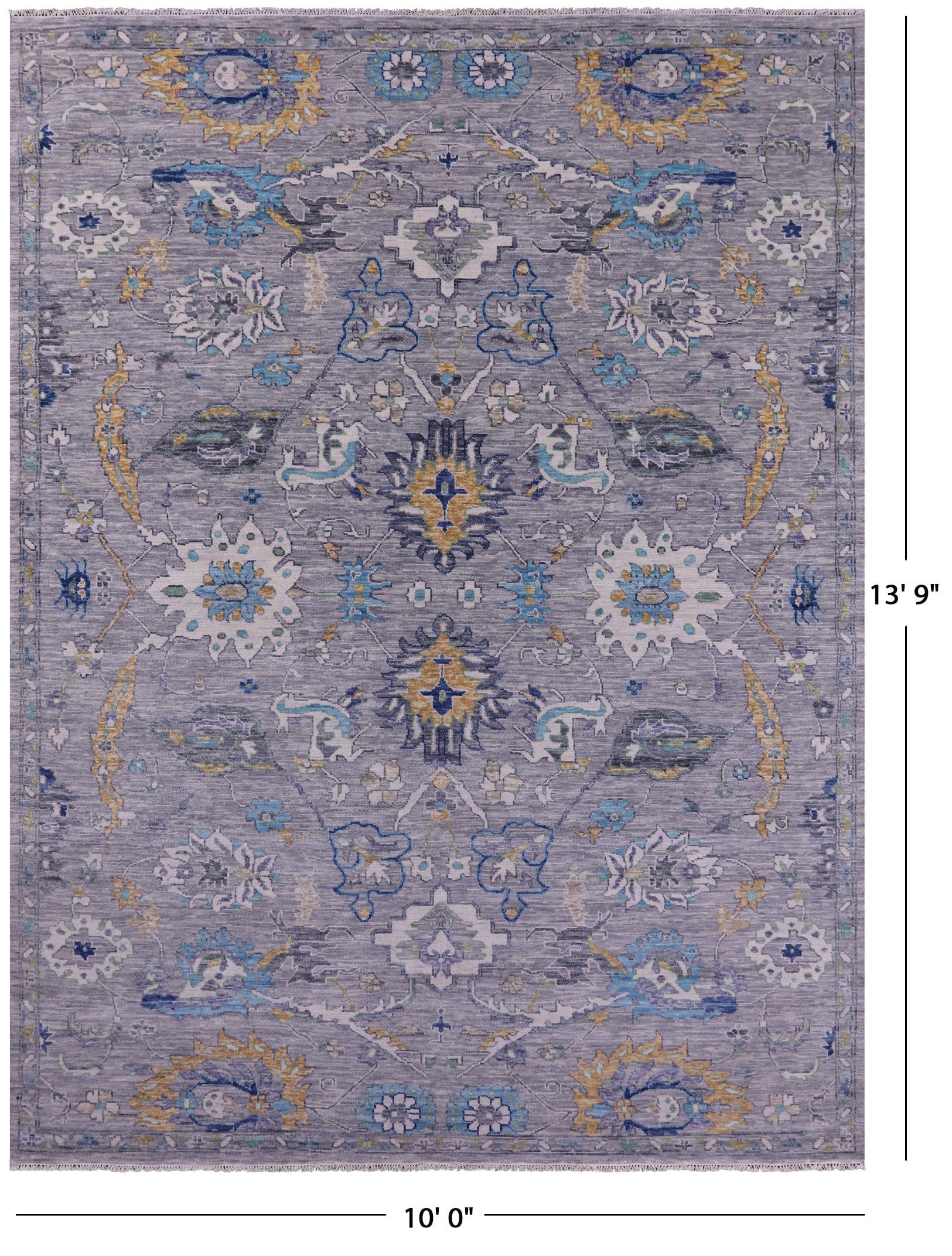 Grey Persian Tabriz Hand Knotted Wool Rug - 10' 0" X 13' 9" - Golden Nile