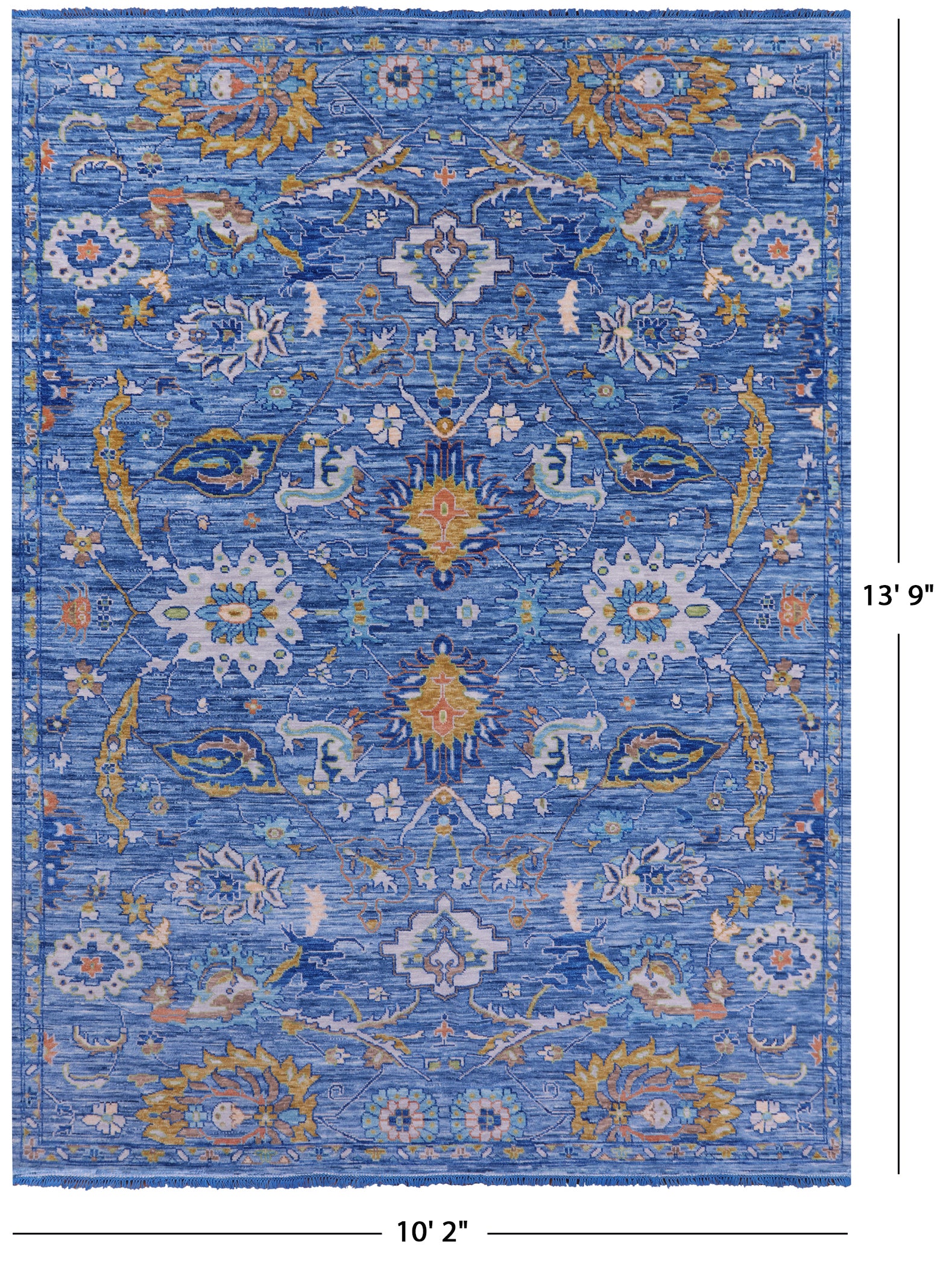 Blue Persian Tabriz Hand Knotted Wool Rug - 10' 2" X 13' 9" - Golden Nile