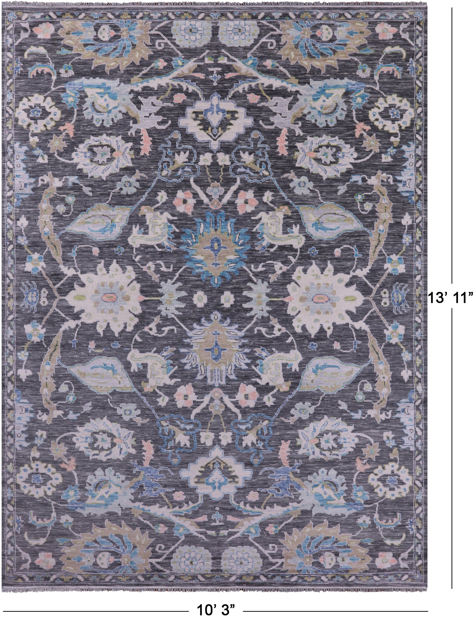 Grey Persian Tabriz Hand Knotted Wool Rug - 10' 3" X 13' 11" - Golden Nile
