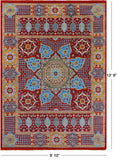 Red Geometric Persian Mamluk Hand Knotted Wool Rug - 9' 10" X 13' 9" - Golden Nile