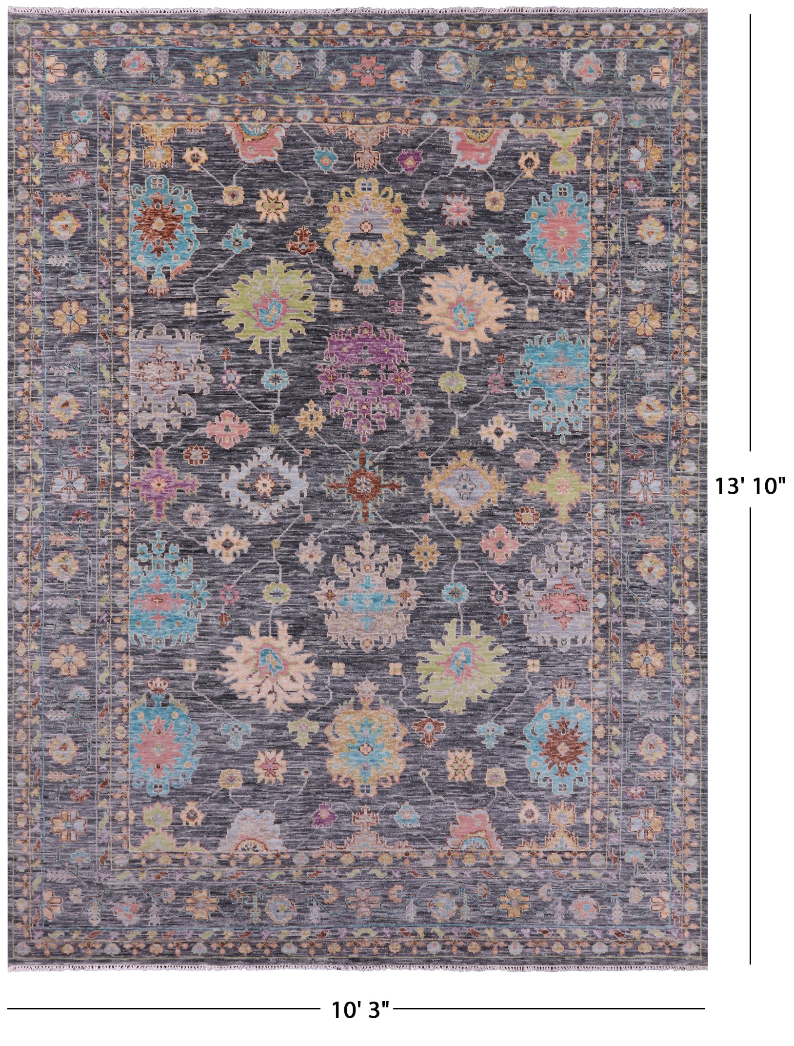 Grey Turkish Oushak Hand Knotted Wool Rug - 10' 3" X 13' 10" - Golden Nile
