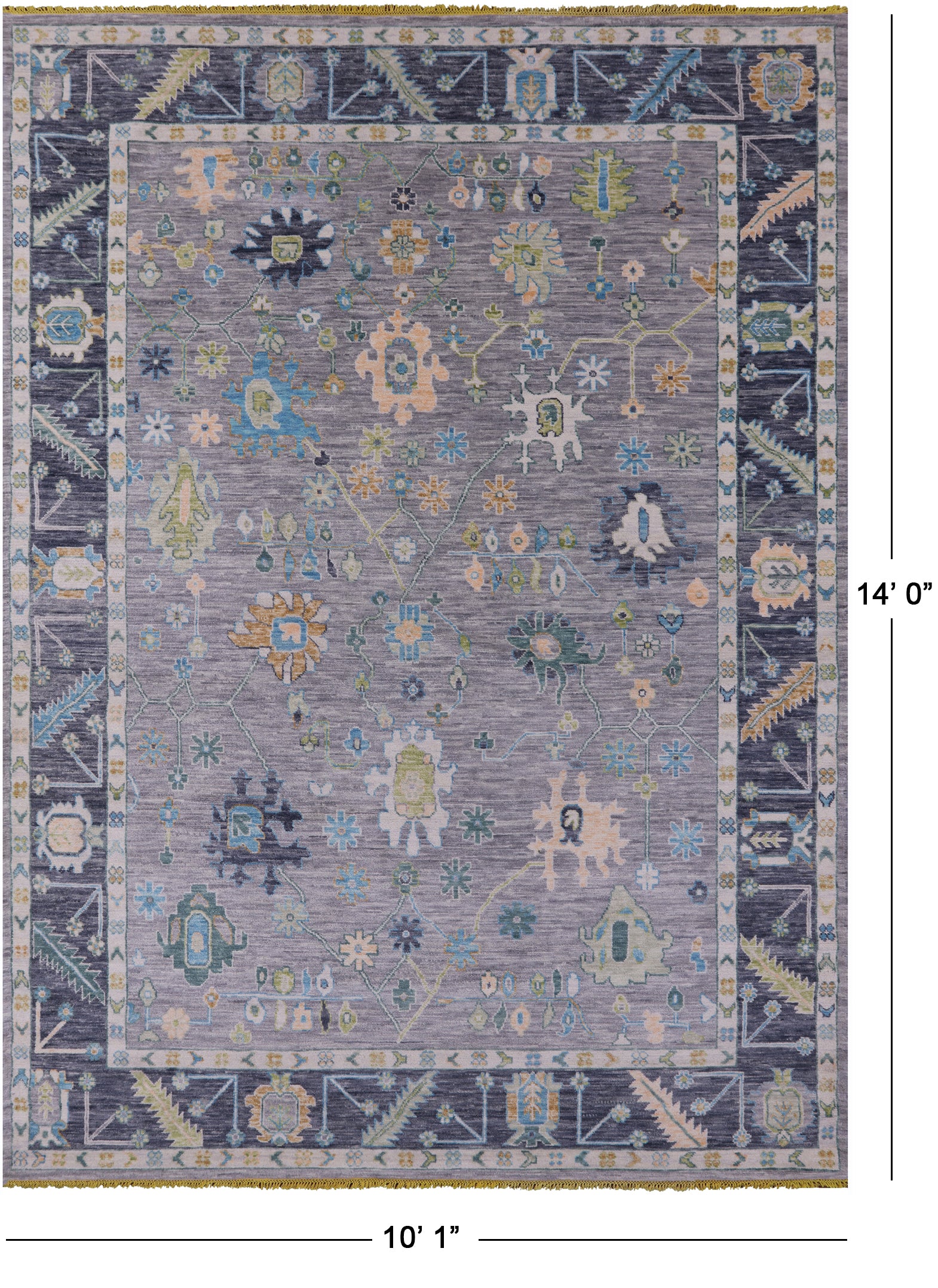 Grey Turkish Oushak Hand Knotted Wool Rug - 10' 1" X 14' 0" - Golden Nile