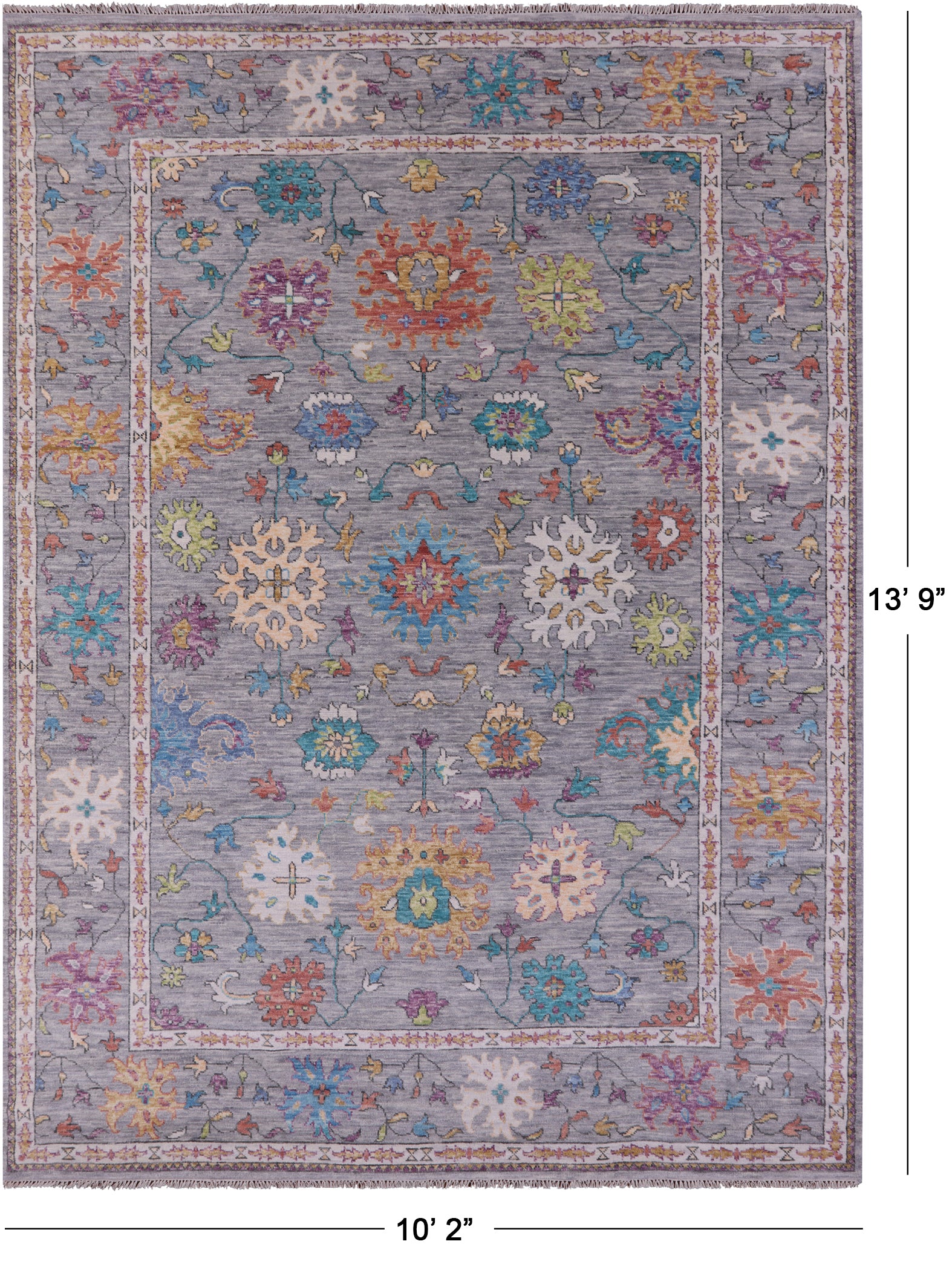 Grey Turkish Oushak Hand Knotted Wool Rug - 10' 2" X 13' 9" - Golden Nile