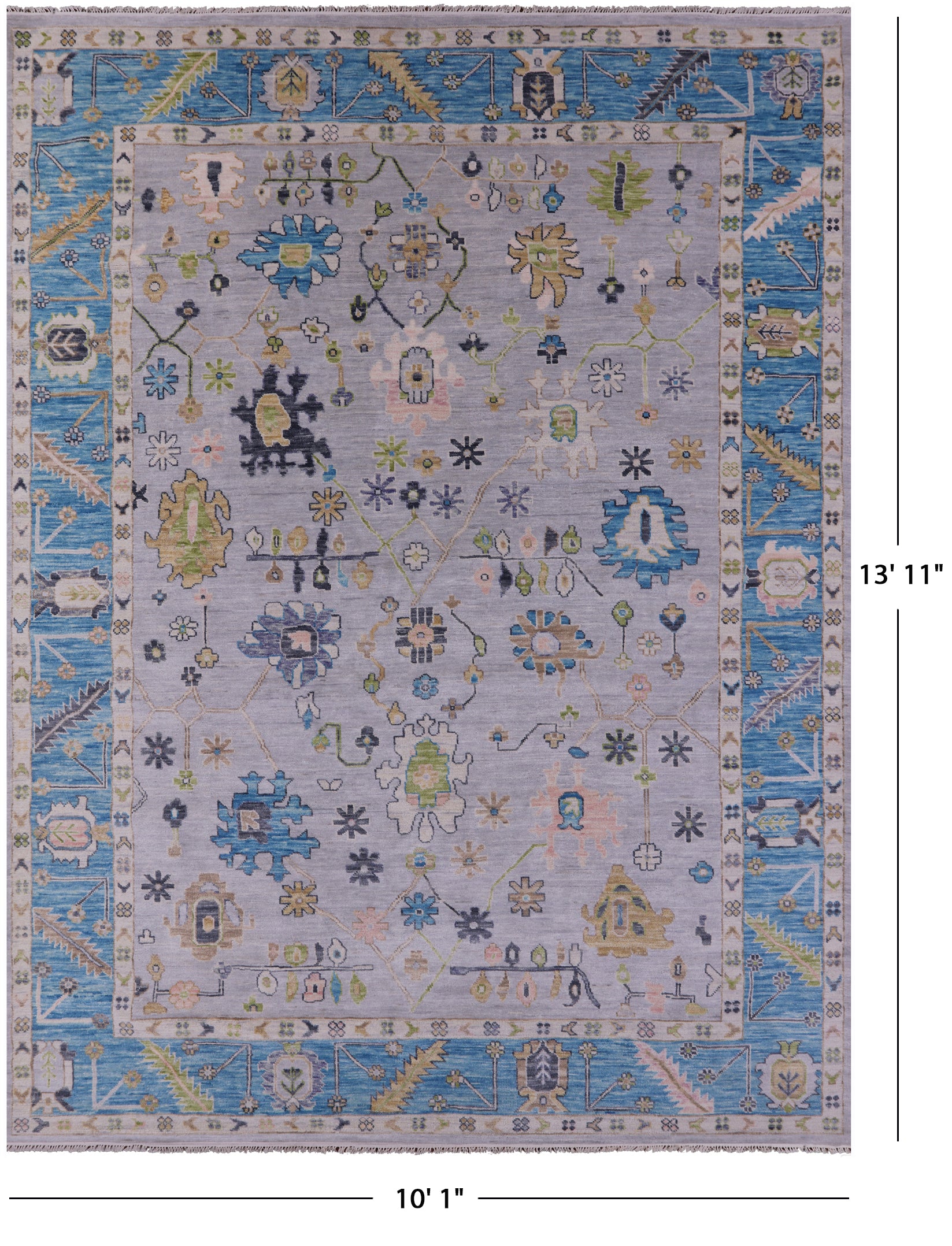 Grey Turkish Oushak Hand Knotted Wool Rug - 10' 1" X 13' 11" - Golden Nile