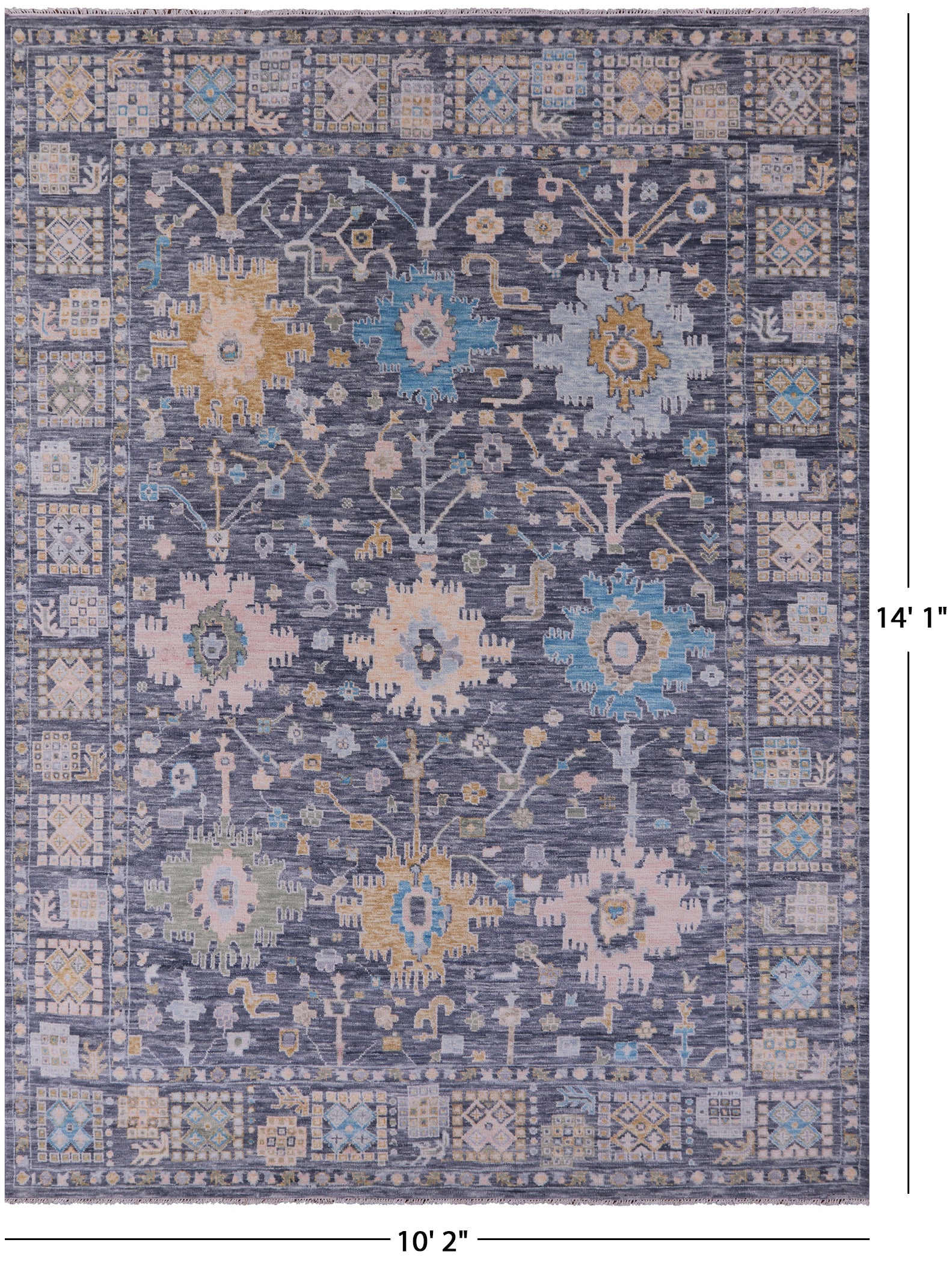 Grey Turkish Oushak Hand Knotted Wool Rug - 10' 2" X 14' 1" - Golden Nile