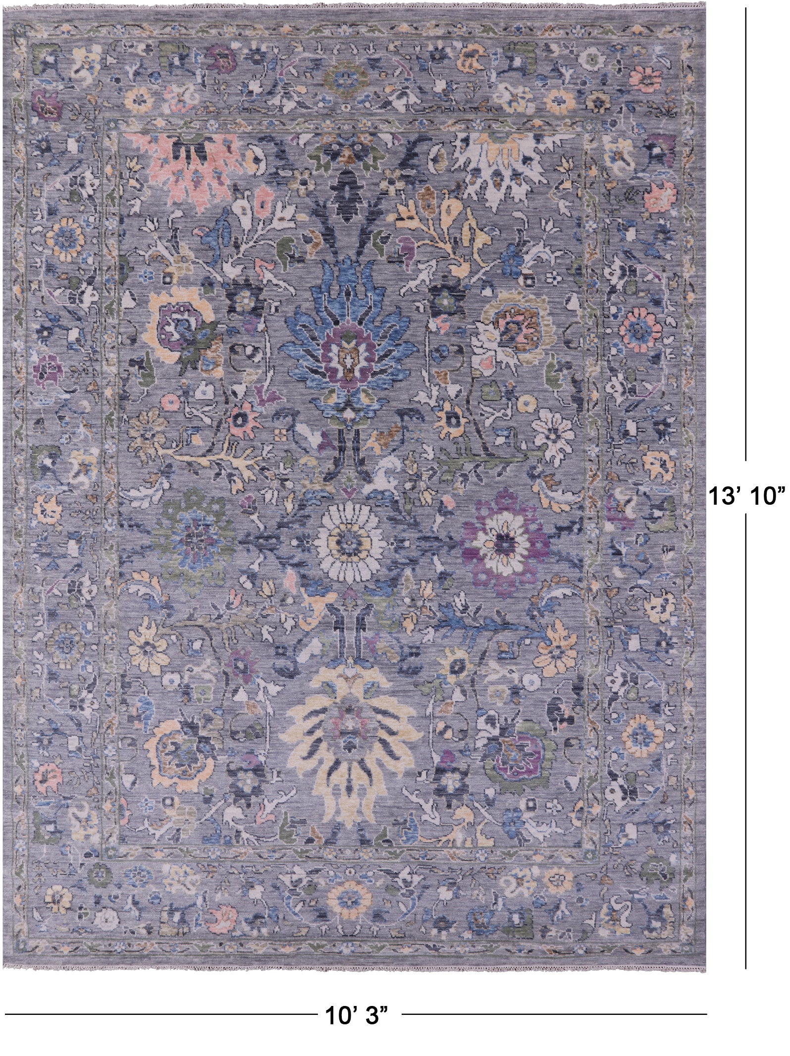 Grey Turkish Oushak Hand Knotted Wool Rug - 10' 3" X 13' 10" - Golden Nile