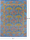 Blue William Morris Hand Knotted Wool Rug - 10' 1" X 13' 10" - Golden Nile