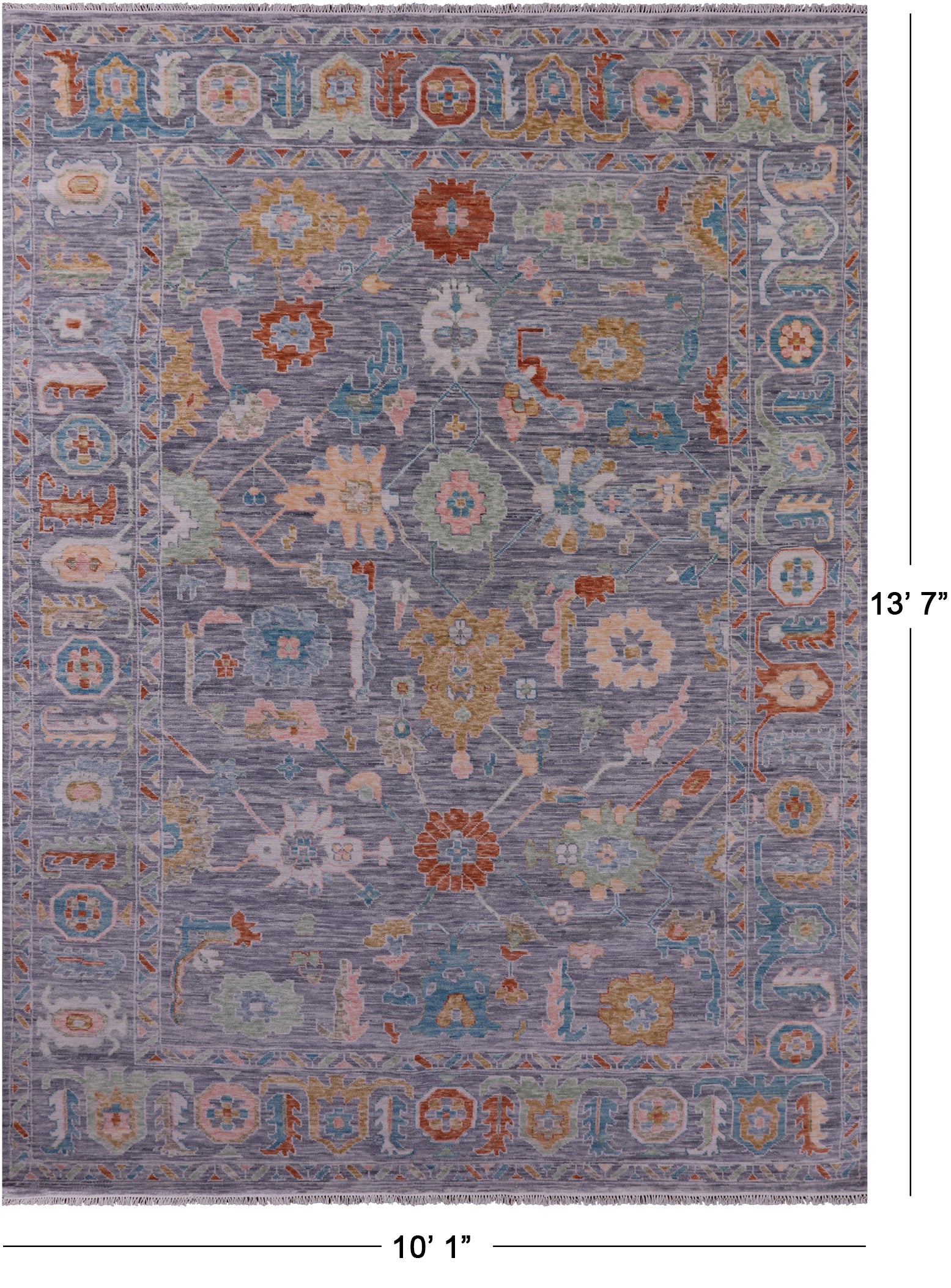 Grey Turkish Oushak Hand Knotted Wool Rug - 10' 1" X 13' 7" - Golden Nile