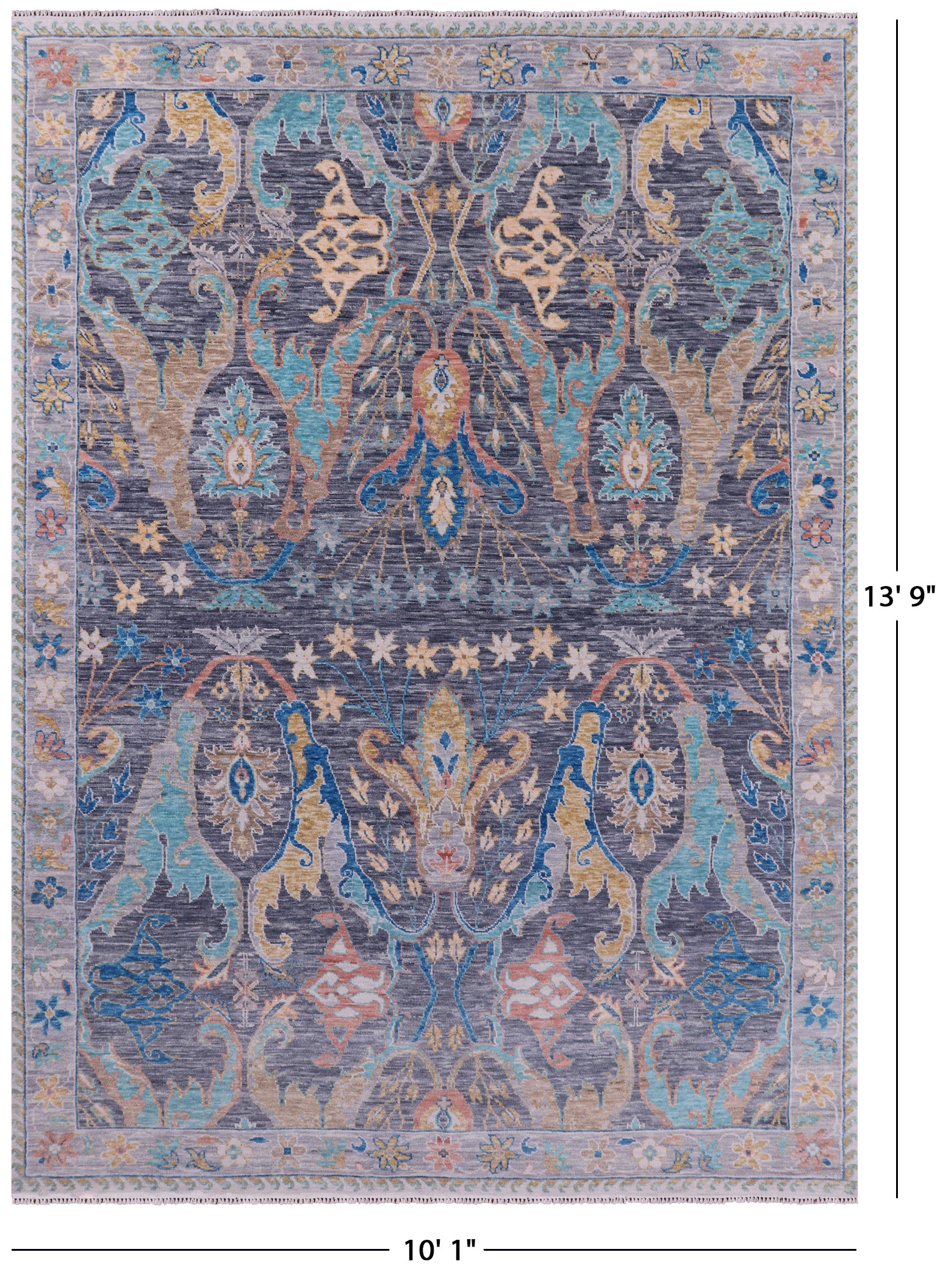 Grey Turkish Oushak Hand Knotted Wool Rug - 10' 1" X 13' 9" - Golden Nile