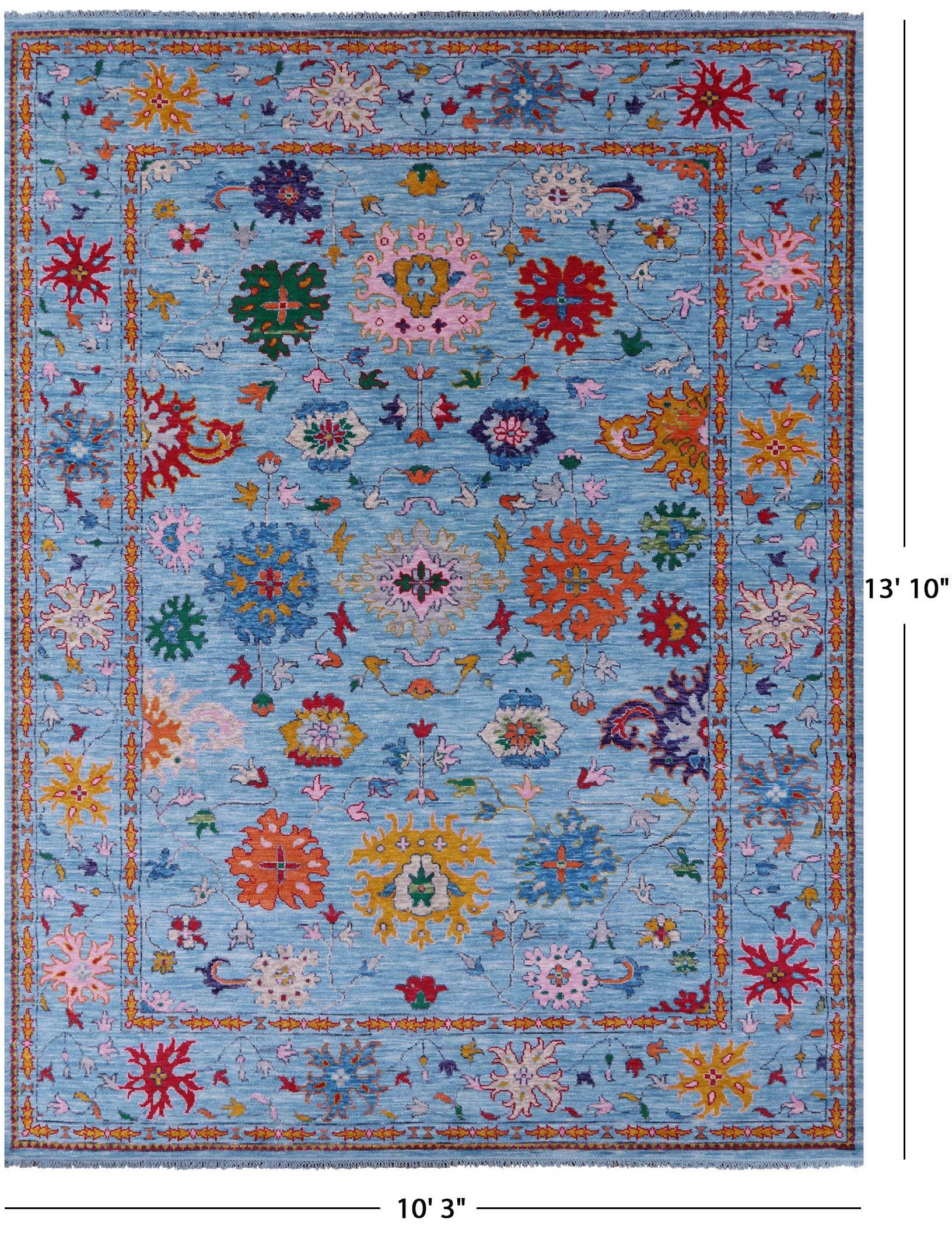 Blue Turkish Oushak Hand Knotted Wool Rug - 10' 3" X 13' 10" - Golden Nile