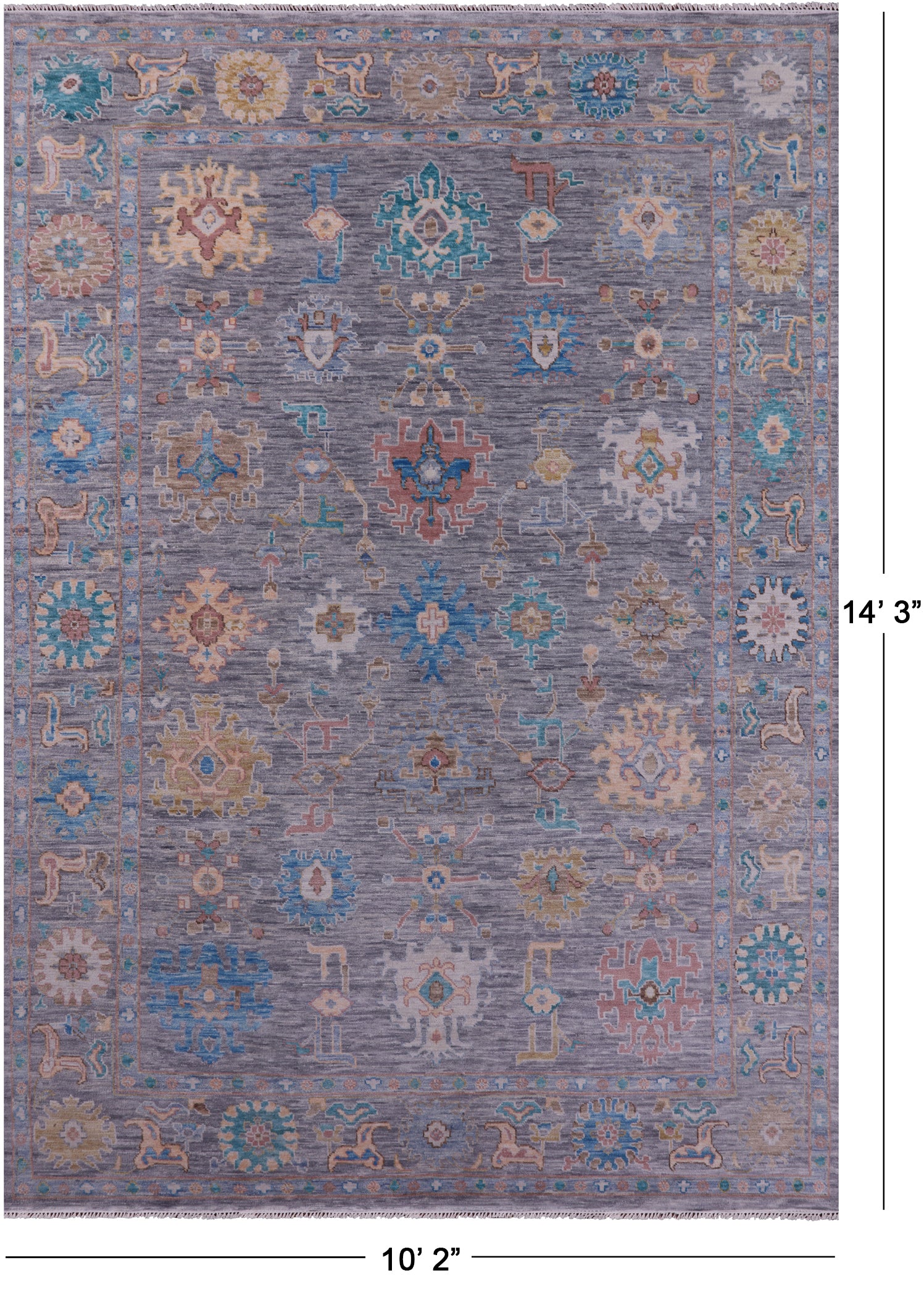 Grey Turkish Oushak Hand Knotted Wool Rug - 10' 2" X 14' 3" - Golden Nile