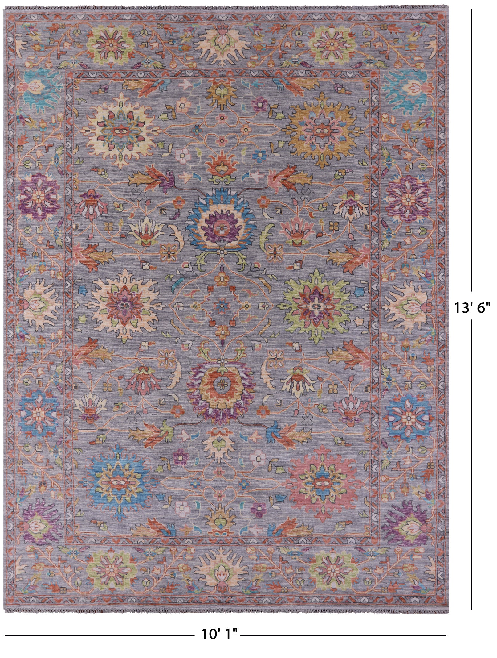 Grey Turkish Oushak Hand Knotted Wool Rug - 10' 1" X 13' 6" - Golden Nile