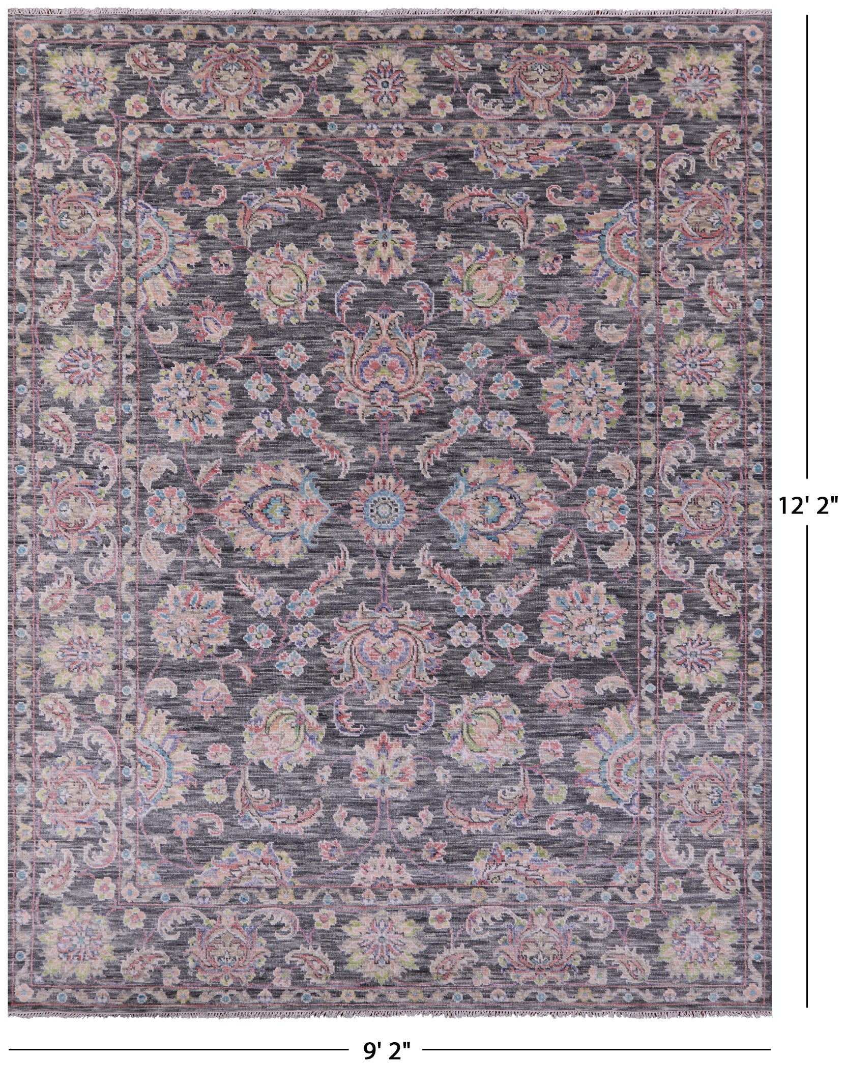 Grey Persian Tabriz Hand Knotted Wool Rug - 9' 2" X 12' 2" - Golden Nile