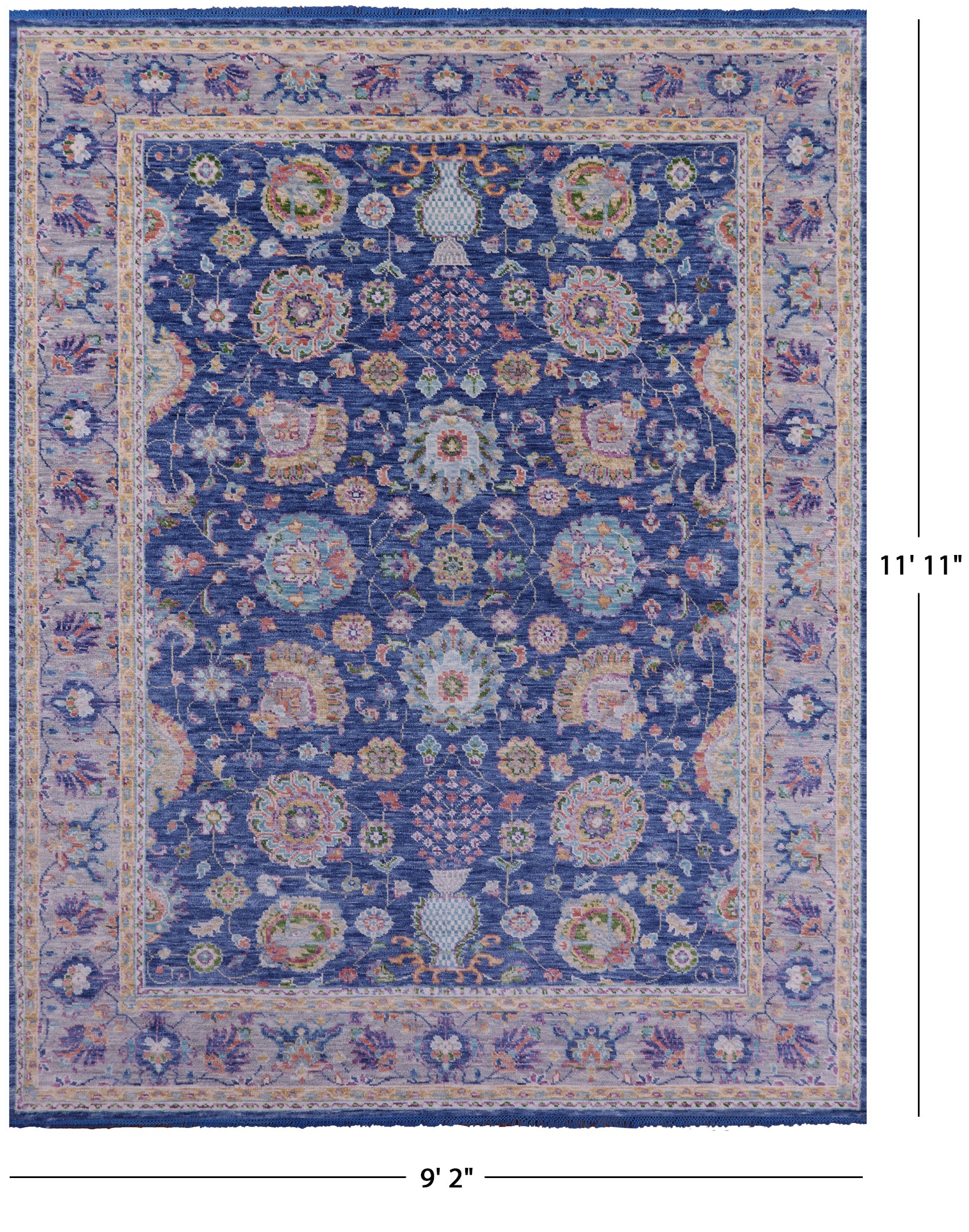 Blue Persian Tabriz Hand Knotted Wool Rug - 9' 2" X 11' 11" - Golden Nile