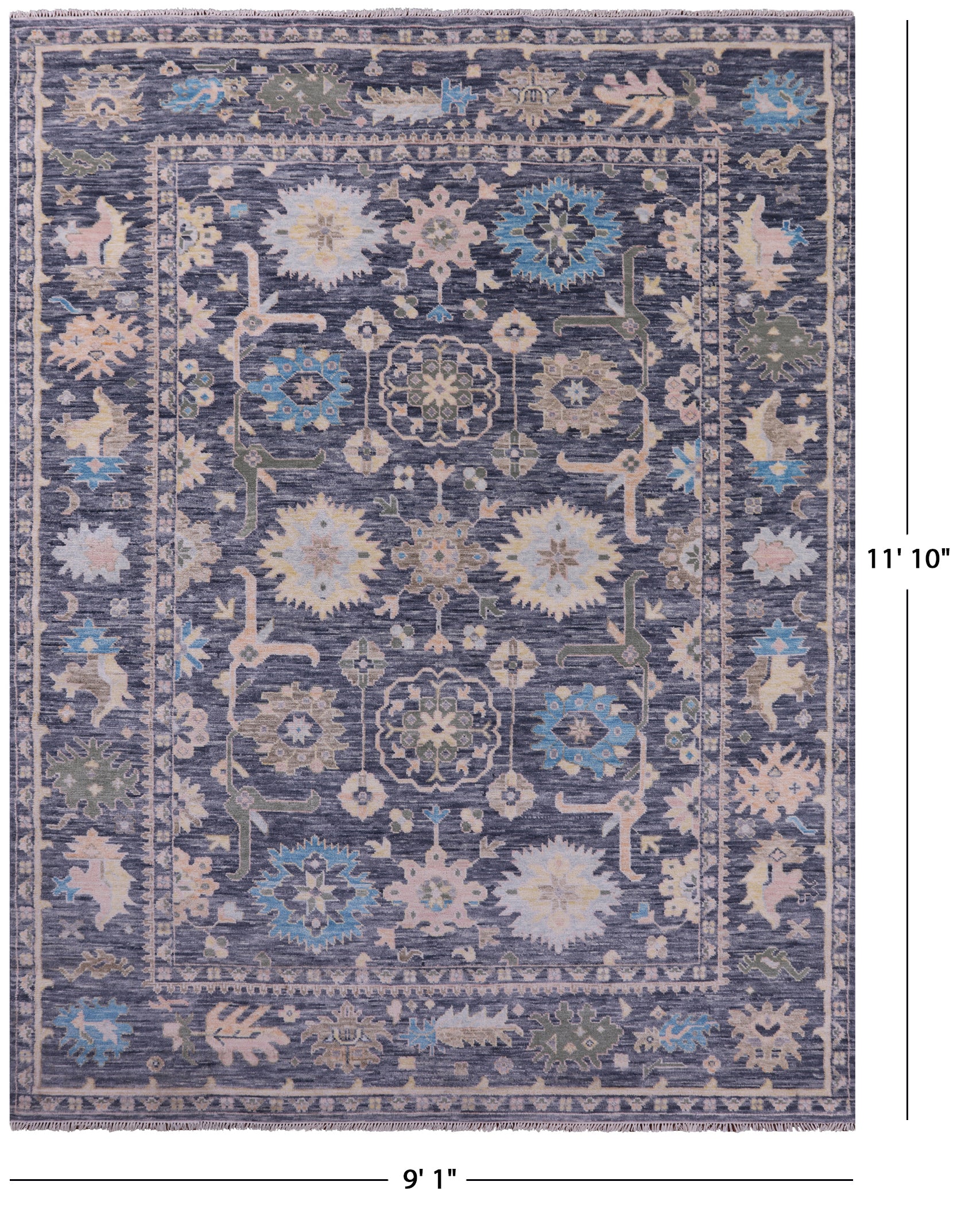Grey Turkish Oushak Hand Knotted Wool Rug - 9' 1" X 11' 10" - Golden Nile