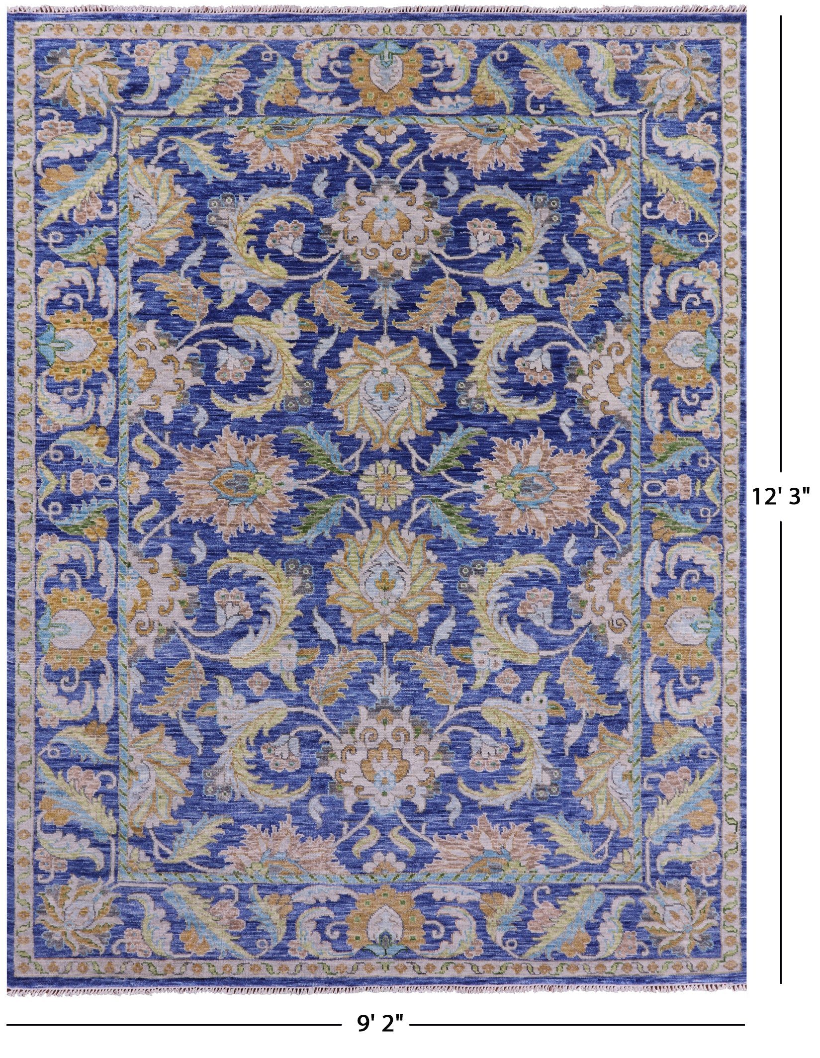 Blue Persian Tabriz Hand Knotted Wool Rug - 9' 2" X 12' 3" - Golden Nile