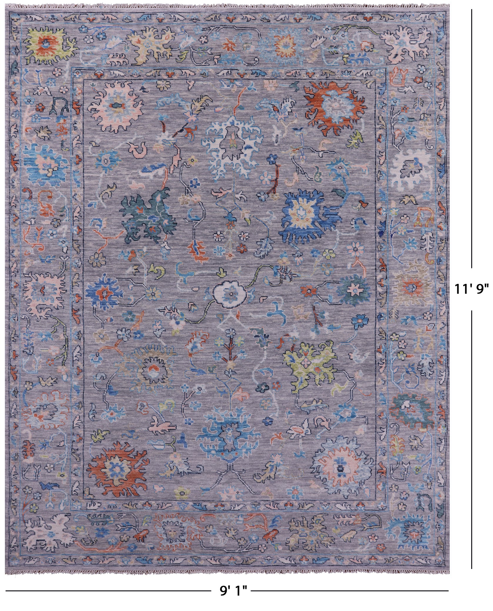 Grey Turkish Oushak Hand Knotted Wool Rug - 9' 1" X 11' 9" - Golden Nile