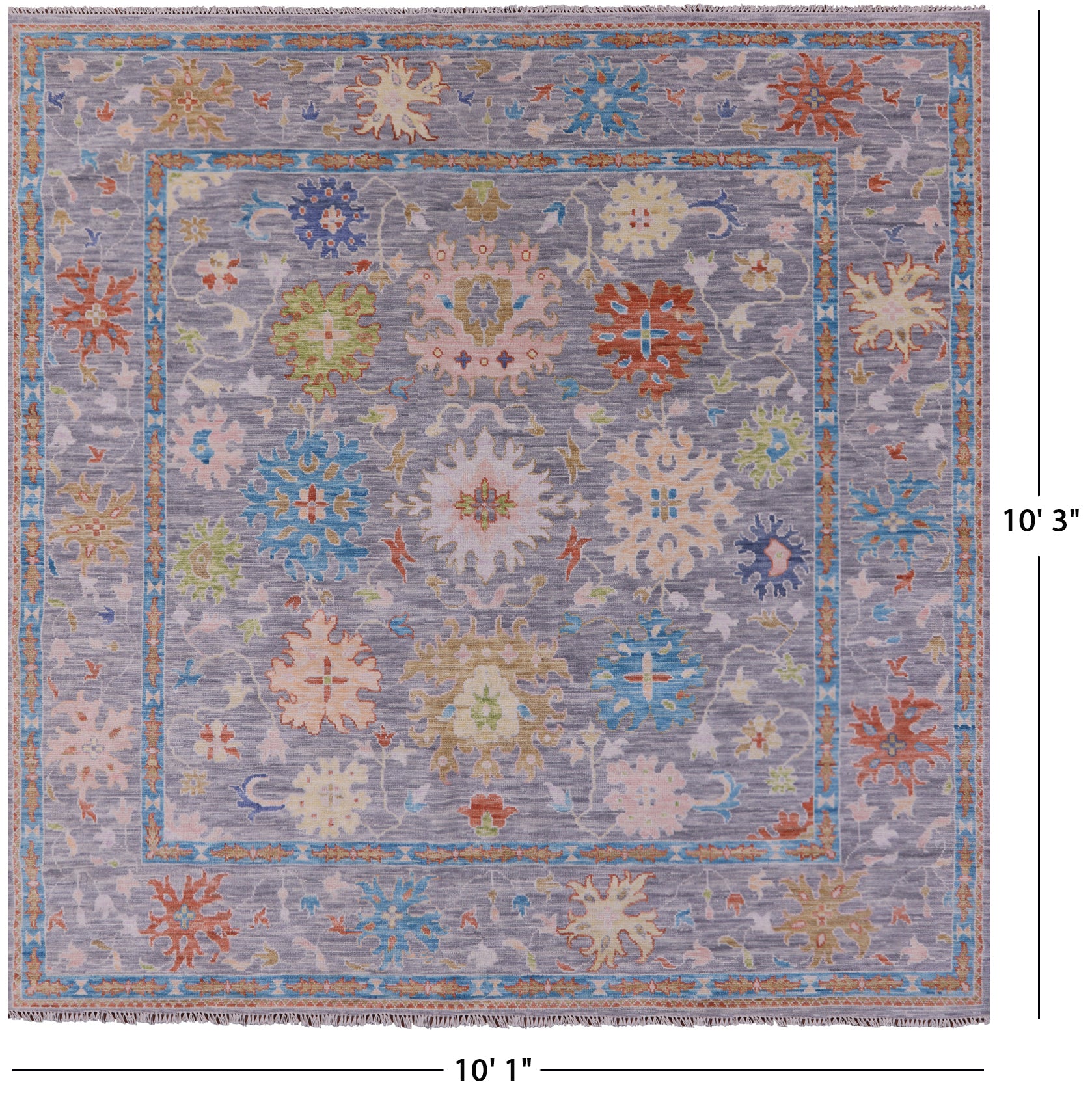 Grey Square Turkish Oushak Hand Knotted Wool Rug - 10' 1" X 10' 3" - Golden Nile