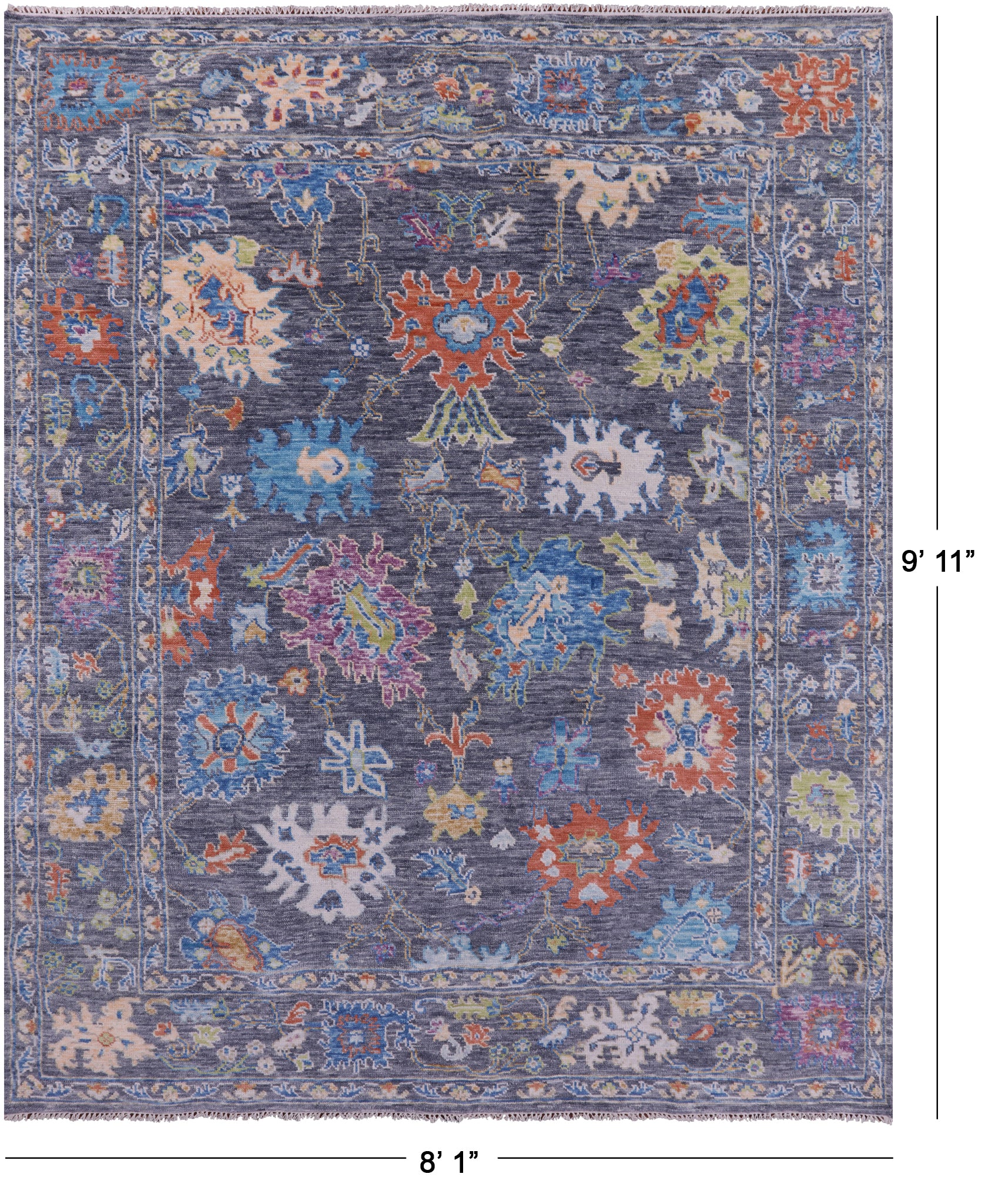 Grey Turkish Oushak Hand Knotted Wool Rug - 8' 1" X 9' 11" - Golden Nile