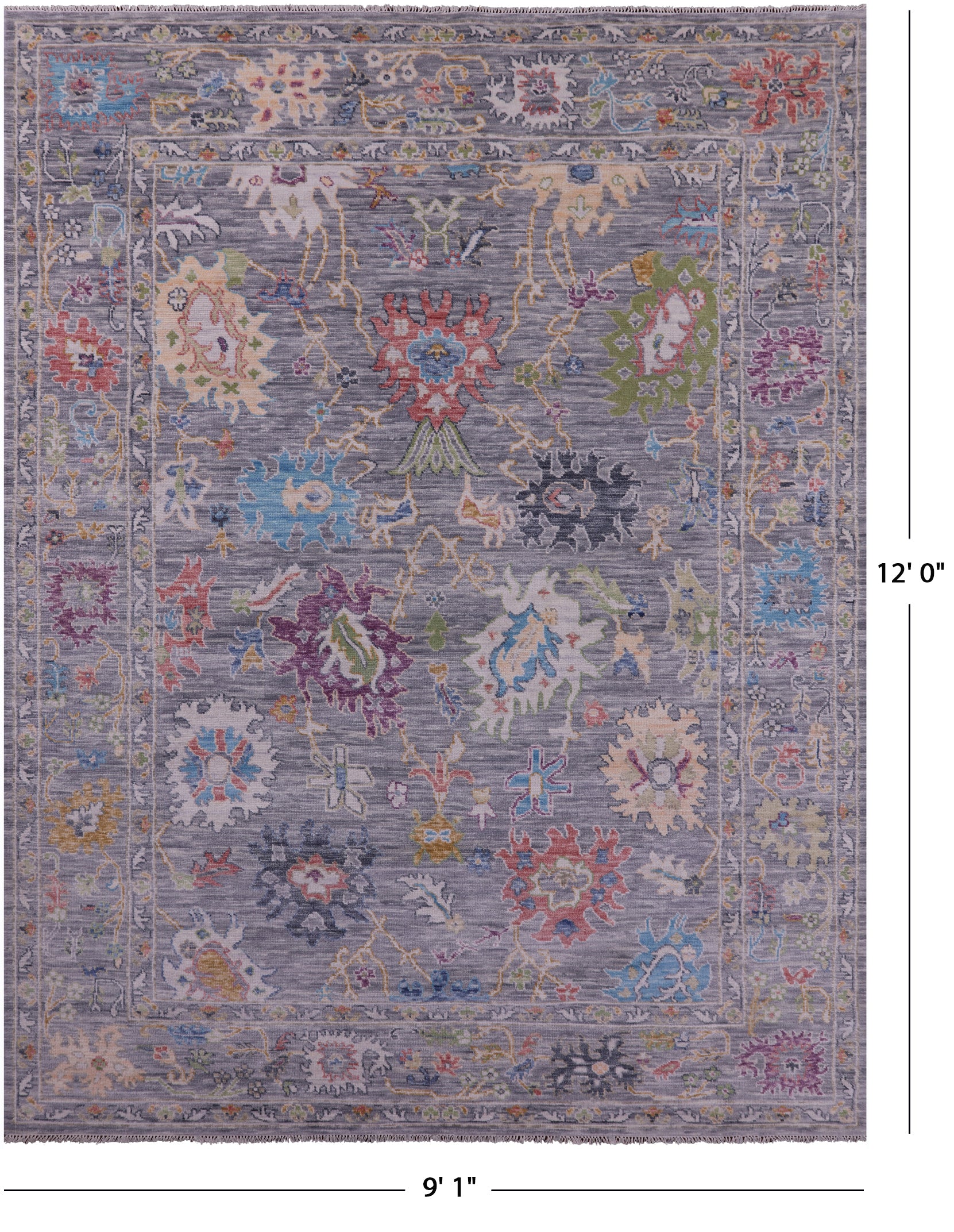 Grey Turkish Oushak Hand Knotted Wool Rug - 9' 1" X 12' 0" - Golden Nile