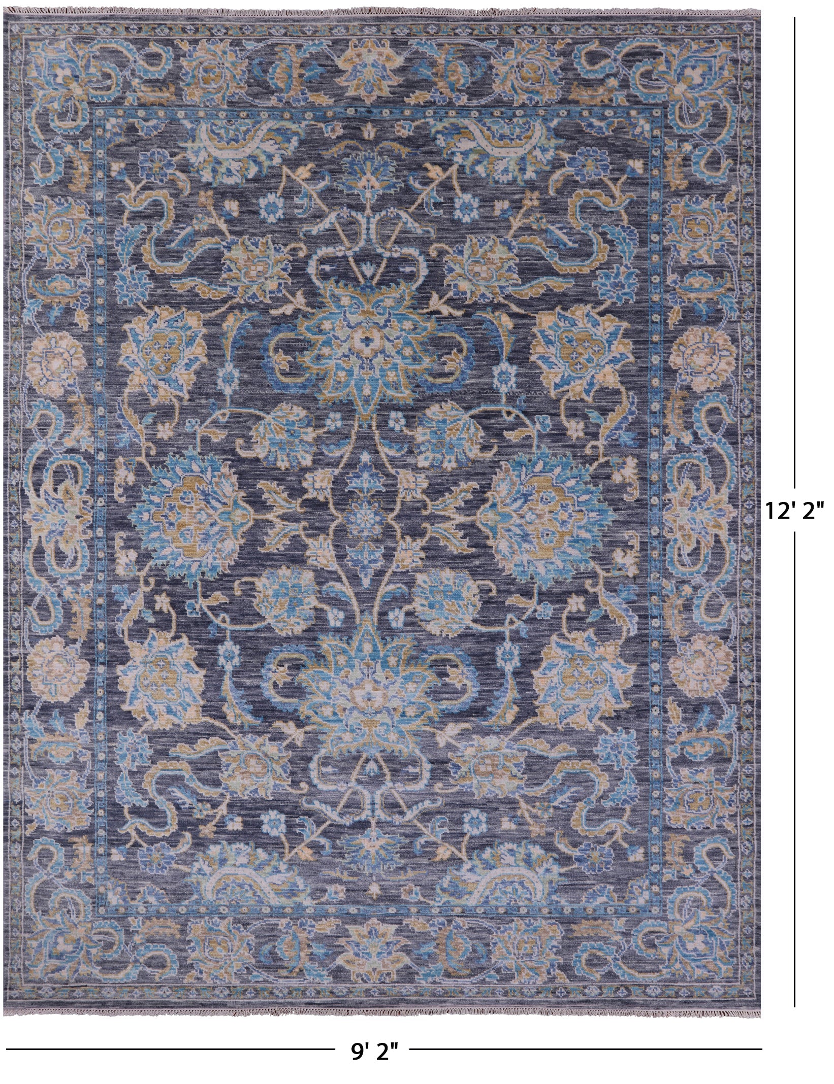 Grey Persian Tabriz Hand Knotted Wool Rug - 9' 2" X 12' 2" - Golden Nile