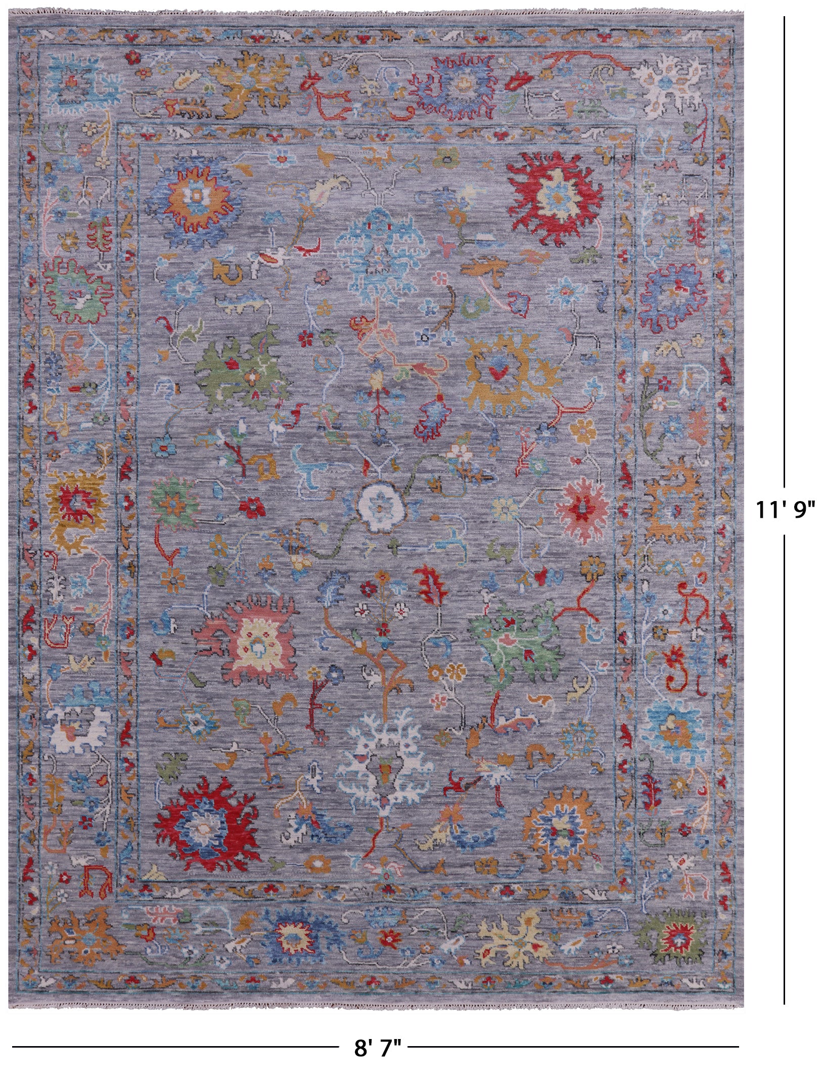 Grey Turkish Oushak Hand Knotted Wool Rug - 8' 7" X 11' 9" - Golden Nile