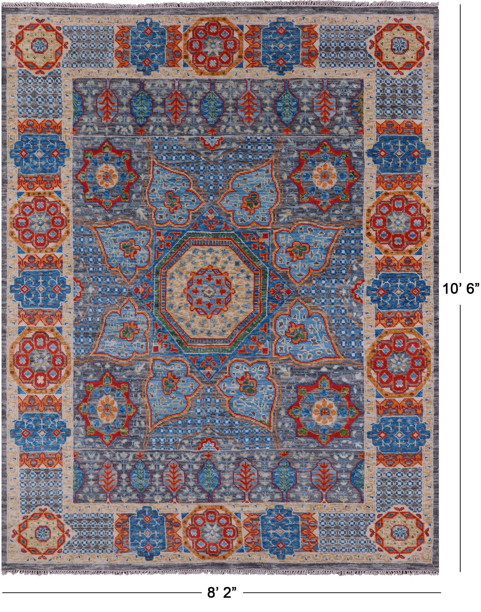 Grey Geometric Persian Mamluk Hand Knotted Wool Rug - 8' 2" X 10' 6" - Golden Nile