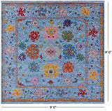 Blue Square Turkish Oushak Handmade Wool Rug - 9' 0" X 9' 0" - Golden Nile
