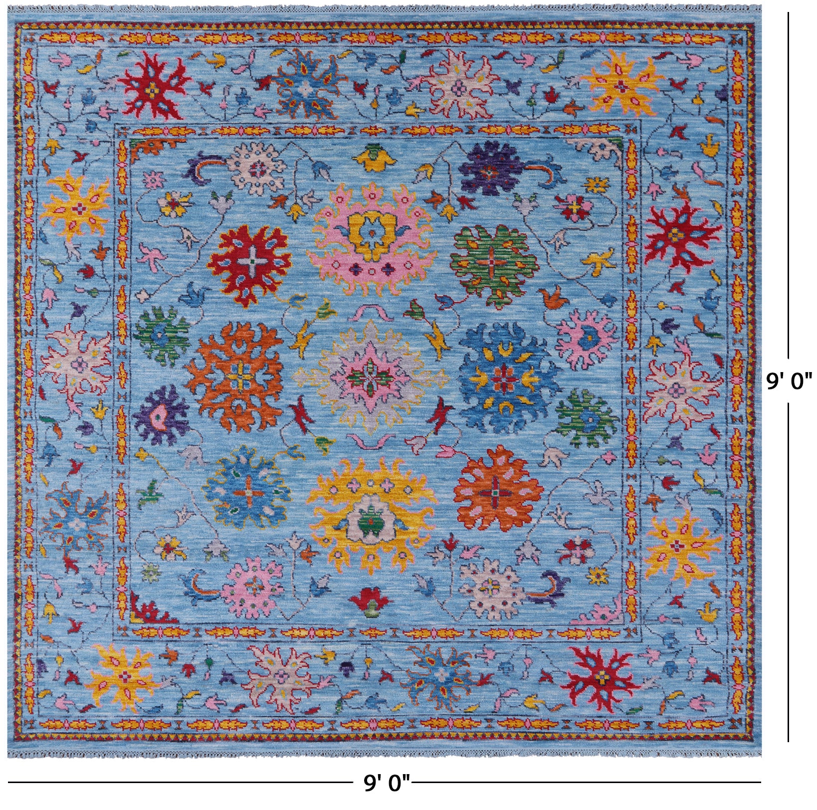 Blue Square Turkish Oushak Handmade Wool Rug - 9' 0" X 9' 0" - Golden Nile