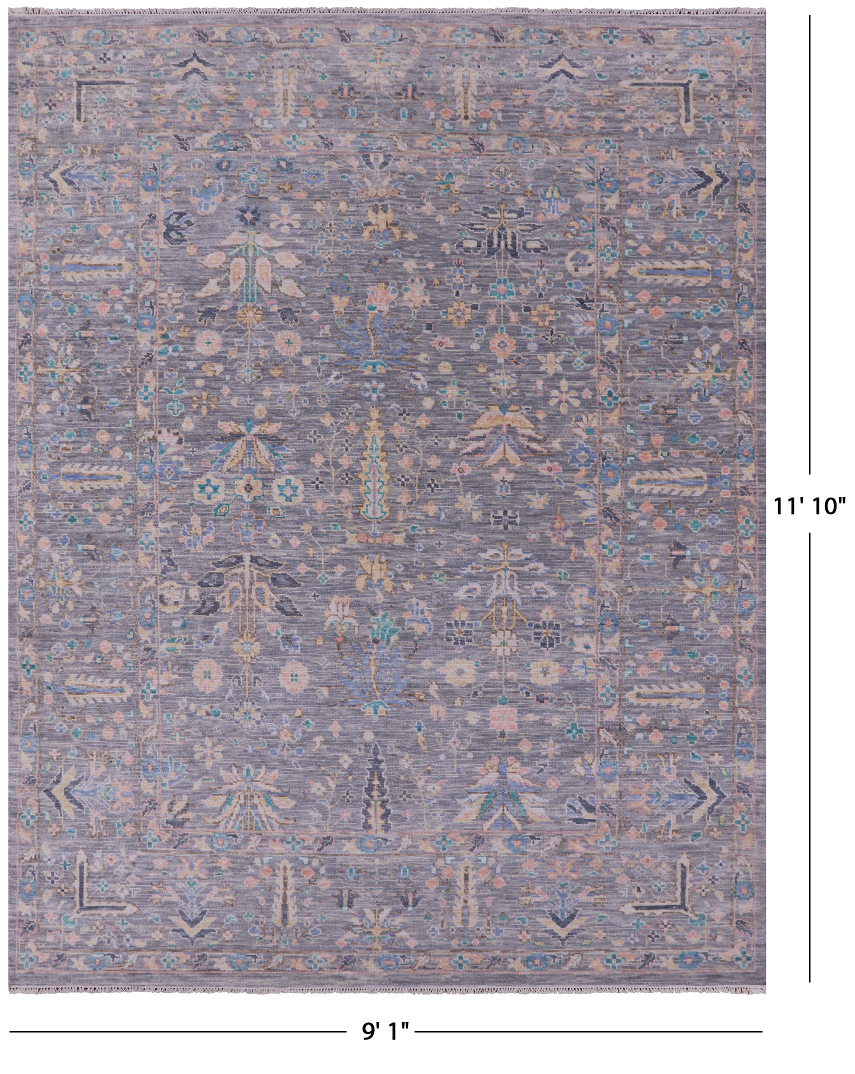 Grey Turkish Oushak Hand Knotted Wool Rug - 9' 1" X 11' 10" - Golden Nile