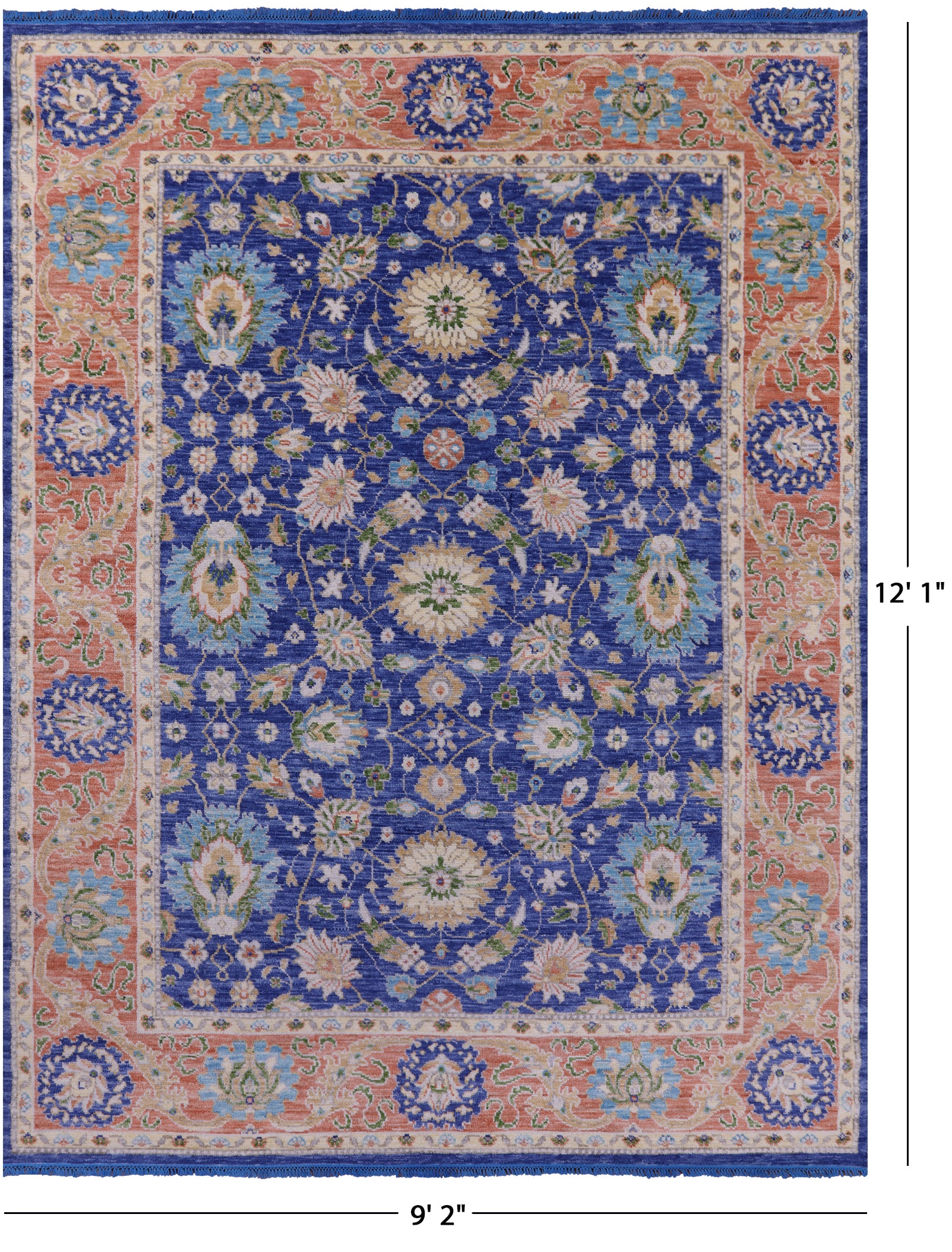 Blue Persian Tabriz Hand Knotted Wool Rug - 9' 2" X 12' 1" - Golden Nile