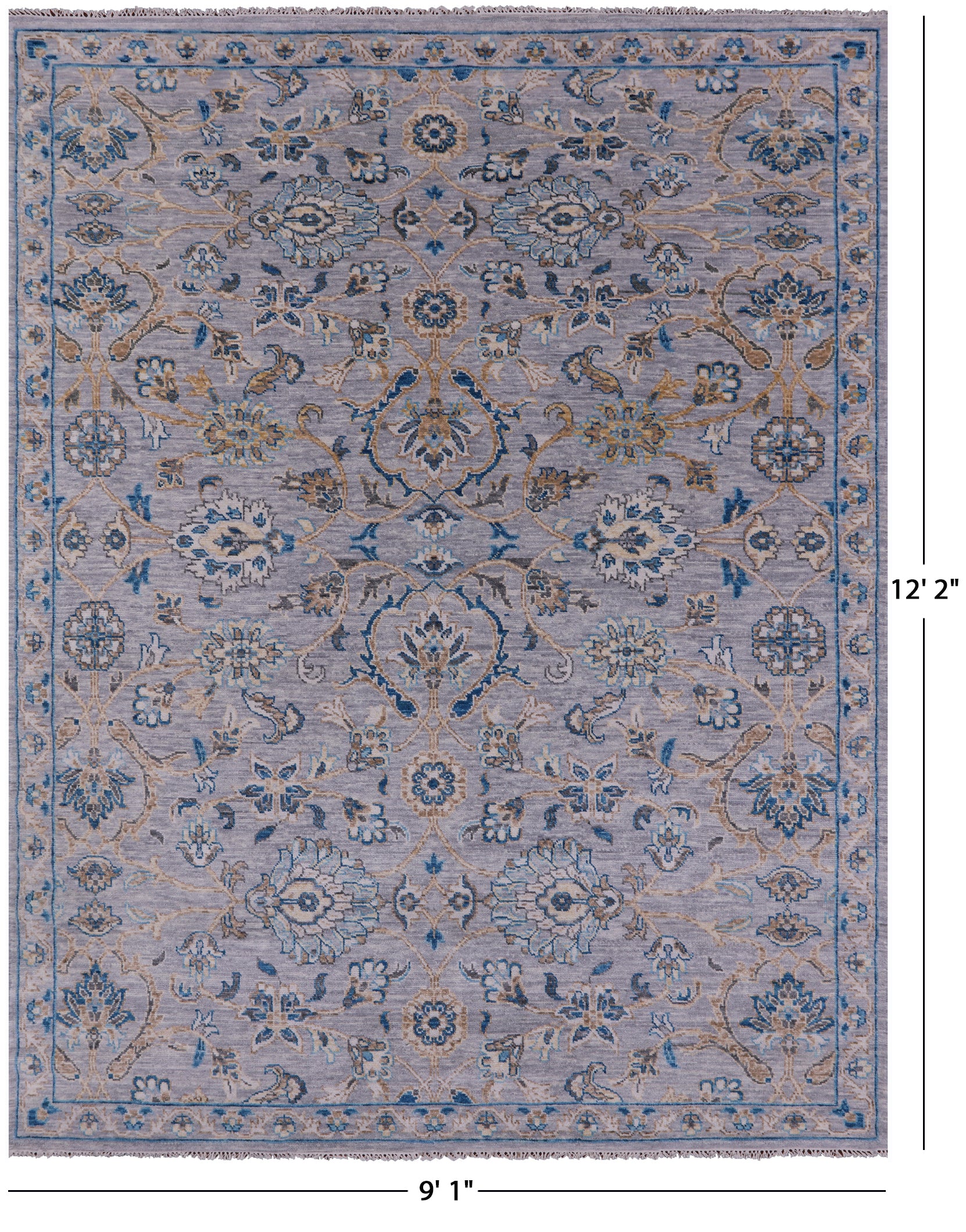 Grey Persian Tabriz Hand Knotted Wool Rug - 9' 1" X 12' 2" - Golden Nile